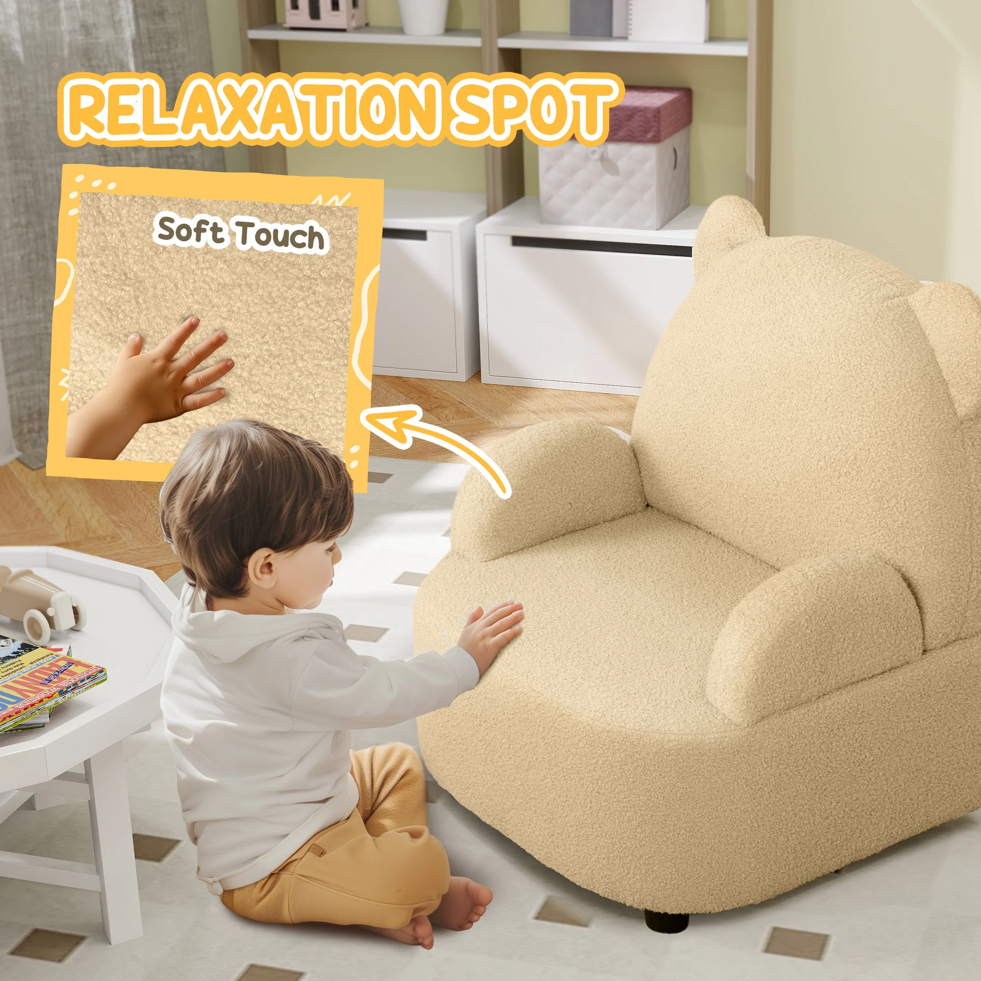 AIYAPLAY Kids Armchair, Bear Shaped Toddler Chair For Bedroom - Pink/Khaki - Image 12