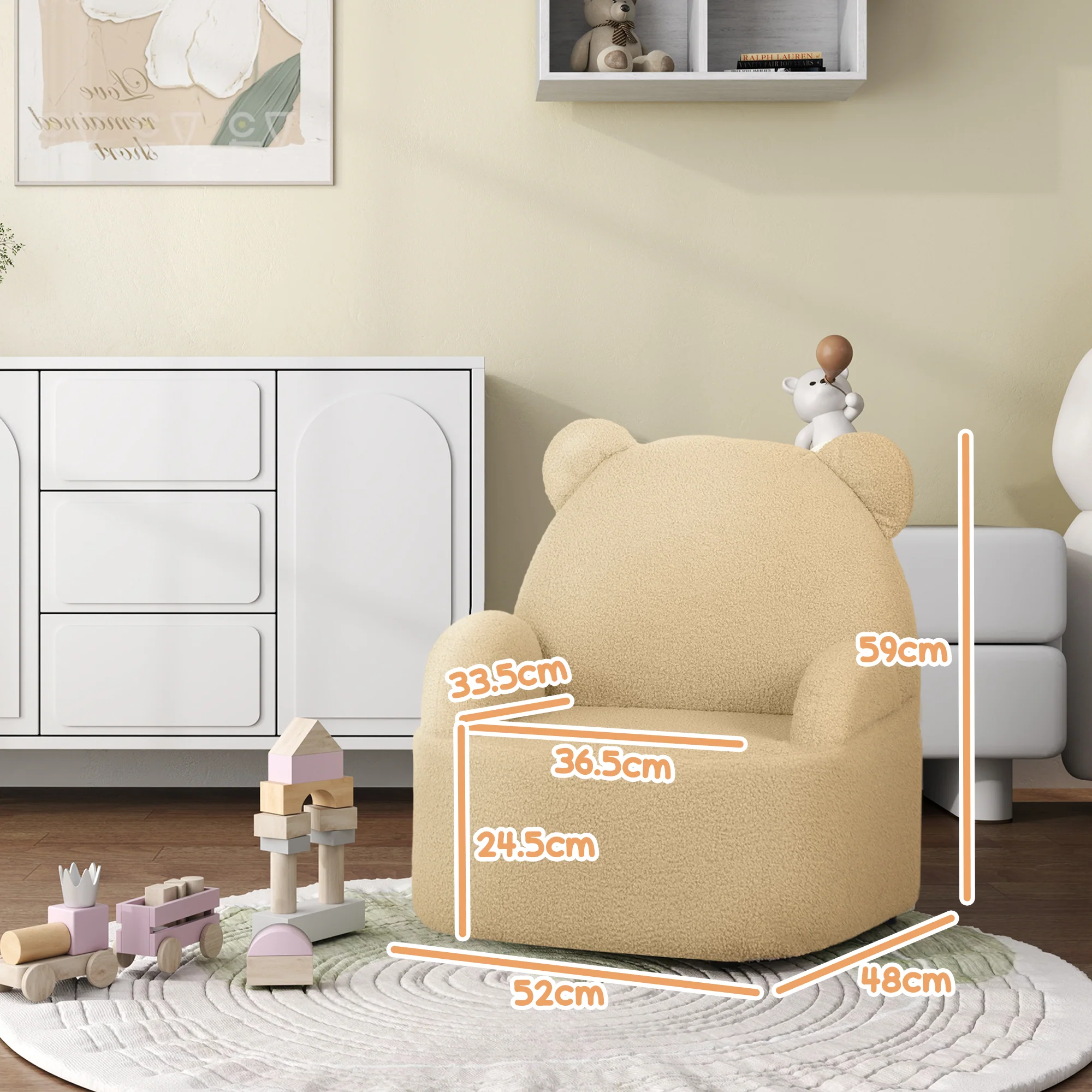 AIYAPLAY Kids Armchair, Bear Shaped Toddler Chair For Bedroom - Pink/Khaki - Image 13