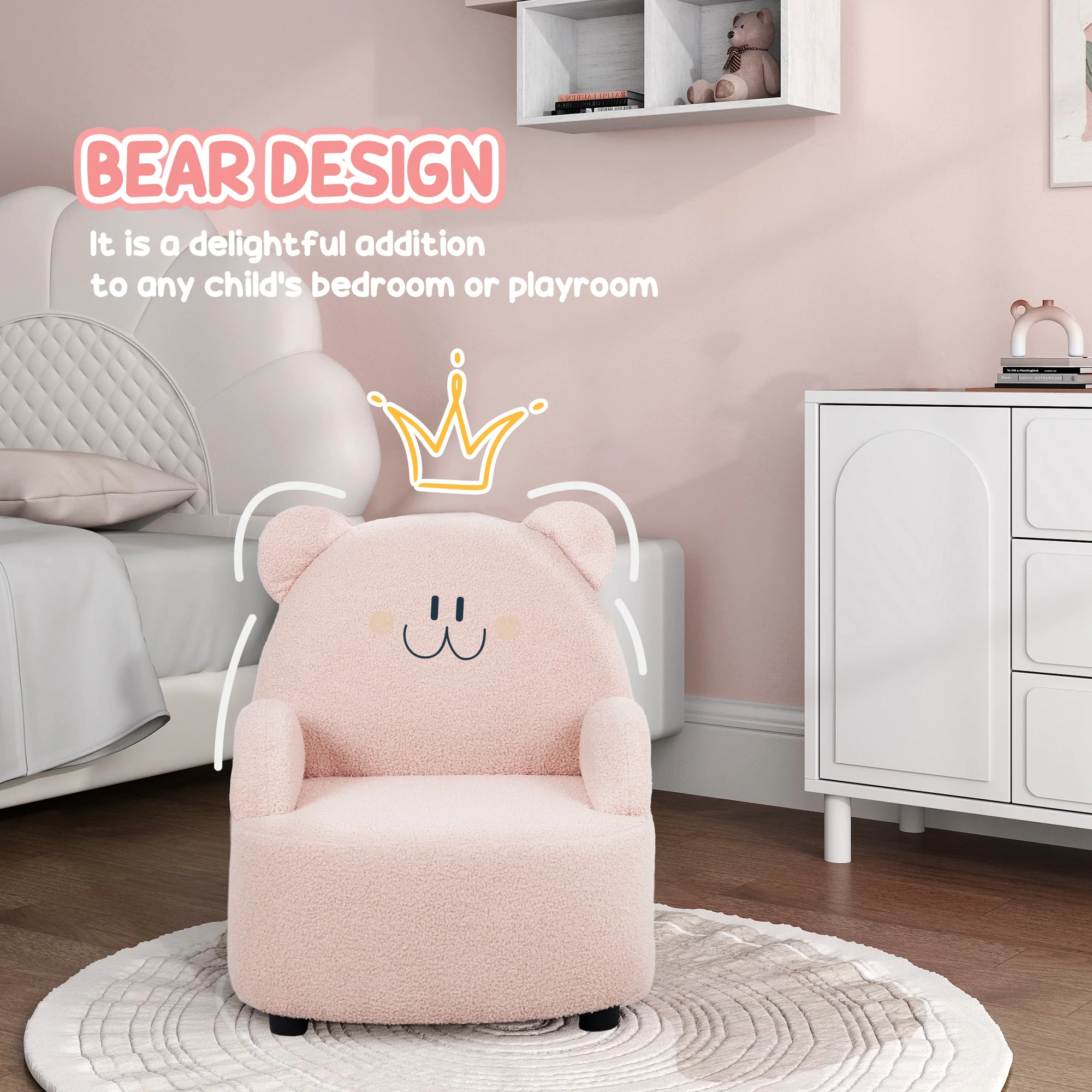 AIYAPLAY Kids Armchair, Bear Shaped Toddler Chair For Bedroom - Pink/Khaki - Image 3