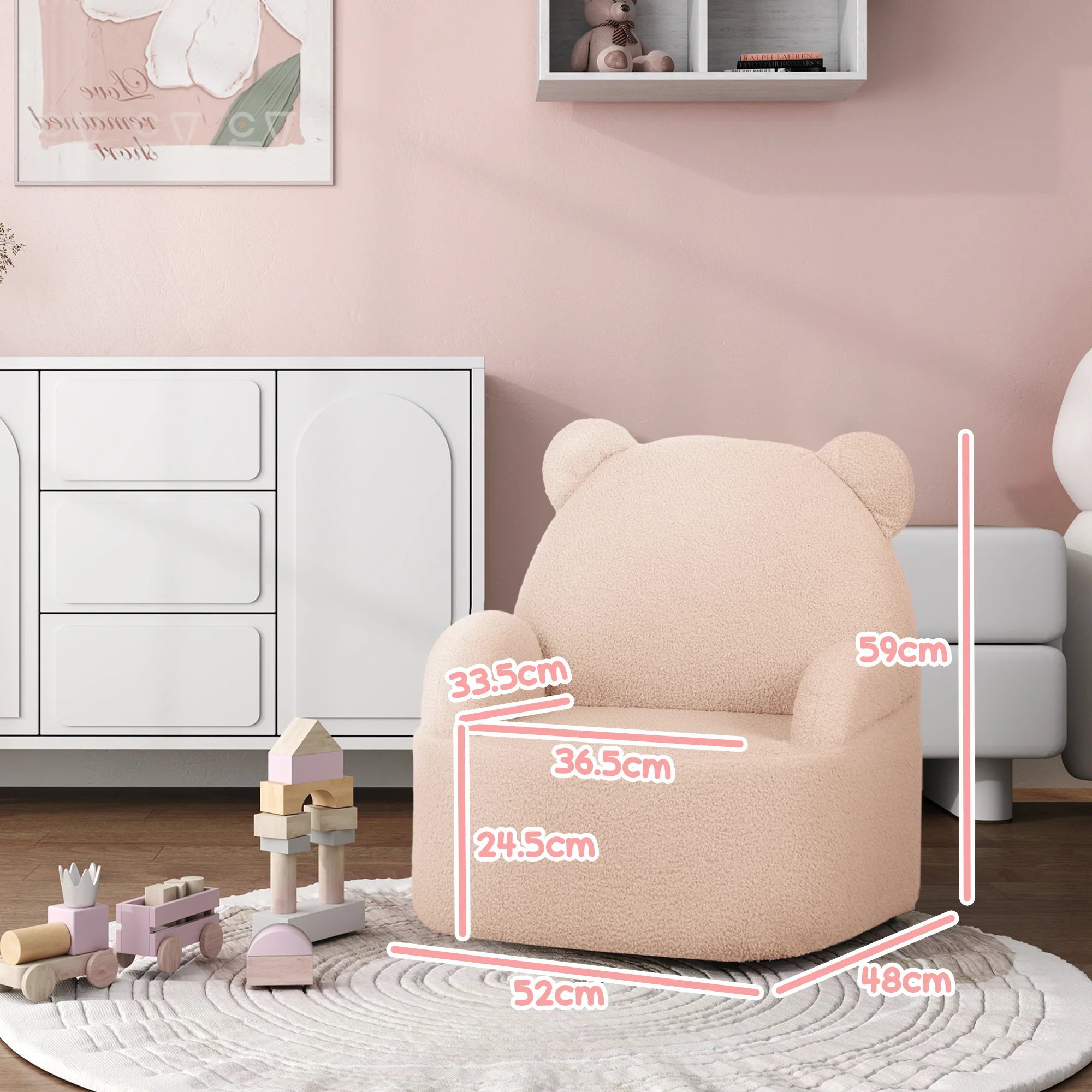 AIYAPLAY Kids Armchair, Bear Shaped Toddler Chair For Bedroom - Pink/Khaki - Image 4