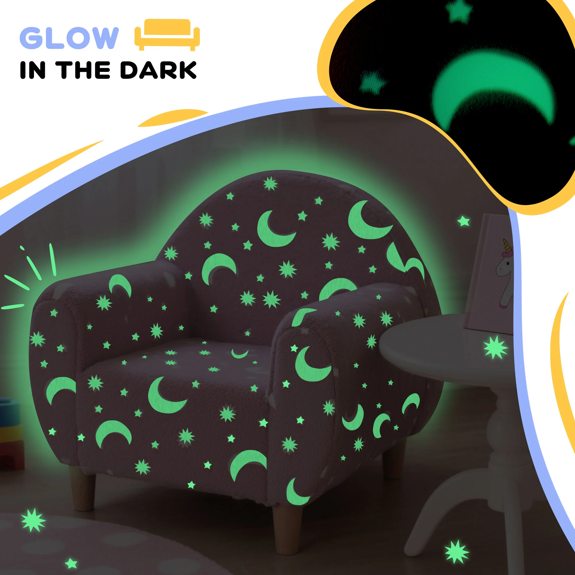 AIYAPLAY Kids Armchair, Glow In The Dark Chair For Bedroom - Image 12