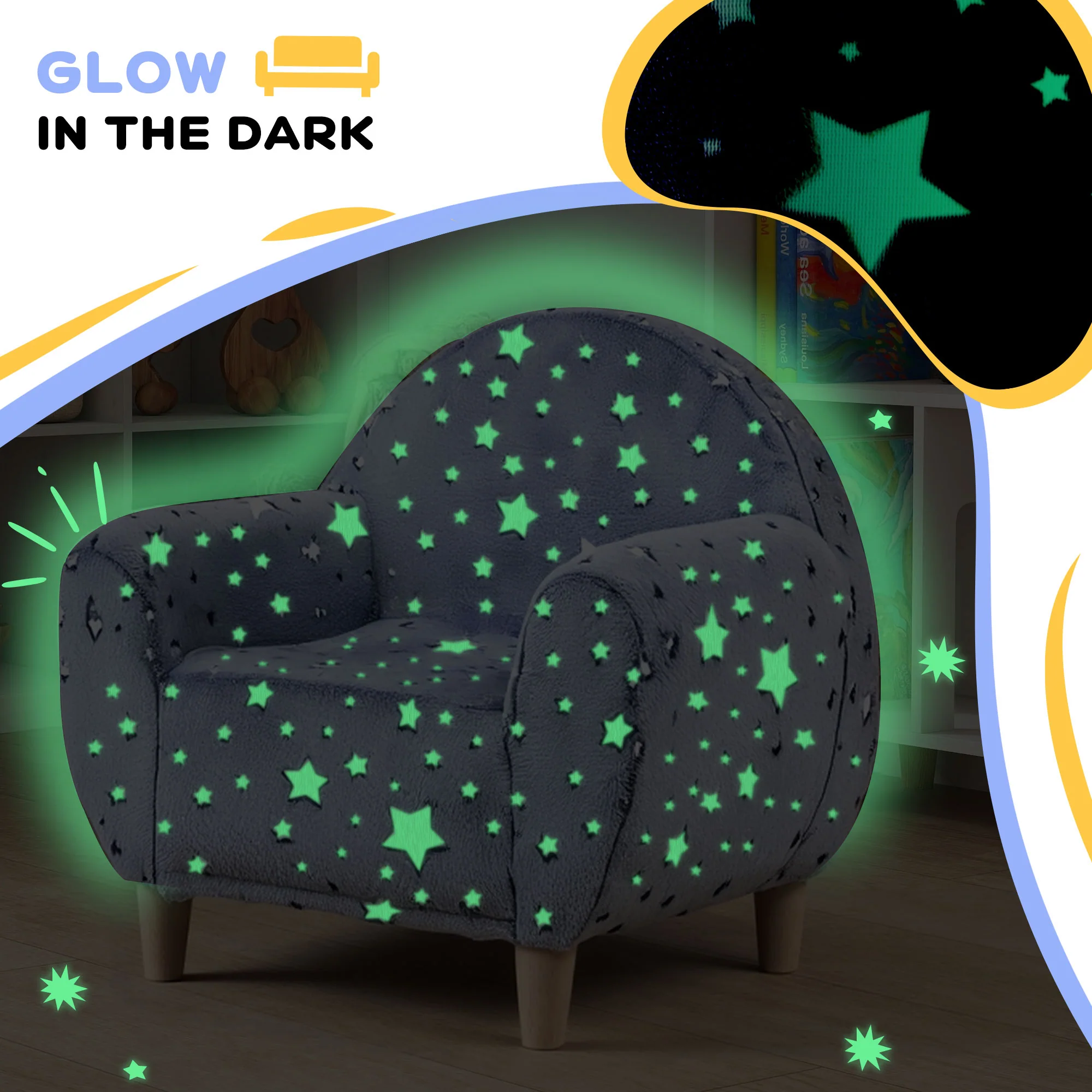 AIYAPLAY Kids Armchair, Glow In The Dark Chair For Bedroom - Image 3