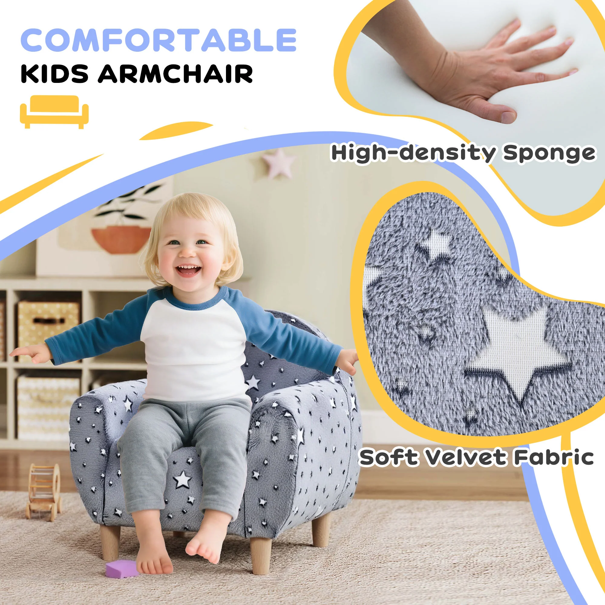 AIYAPLAY Kids Armchair, Glow In The Dark Chair For Bedroom - Image 4