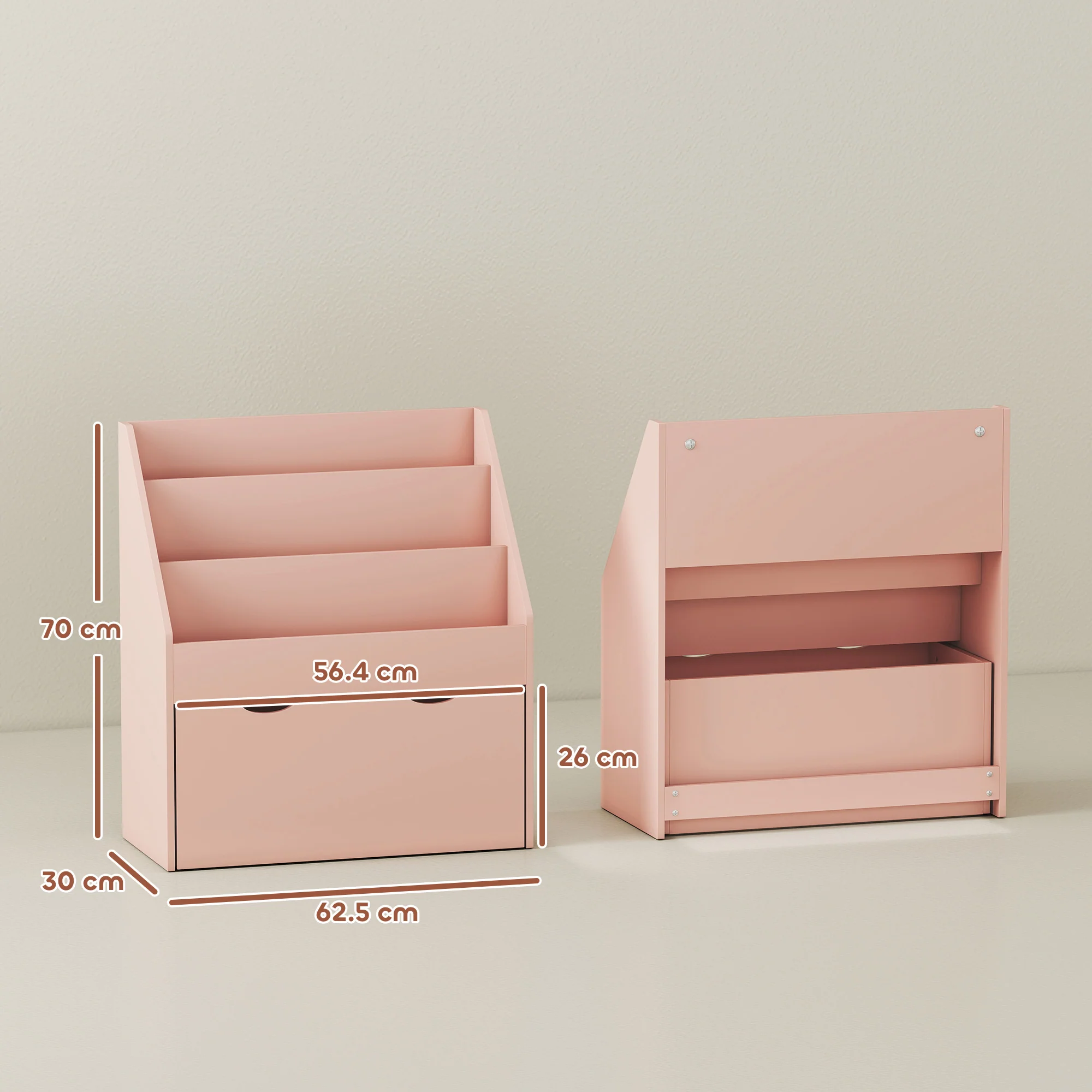 AIYAPLAY Kids Bookcase W/ 3 Tier Shelves, Drawer, For Bedroom, Nursery, Pink - Image 5