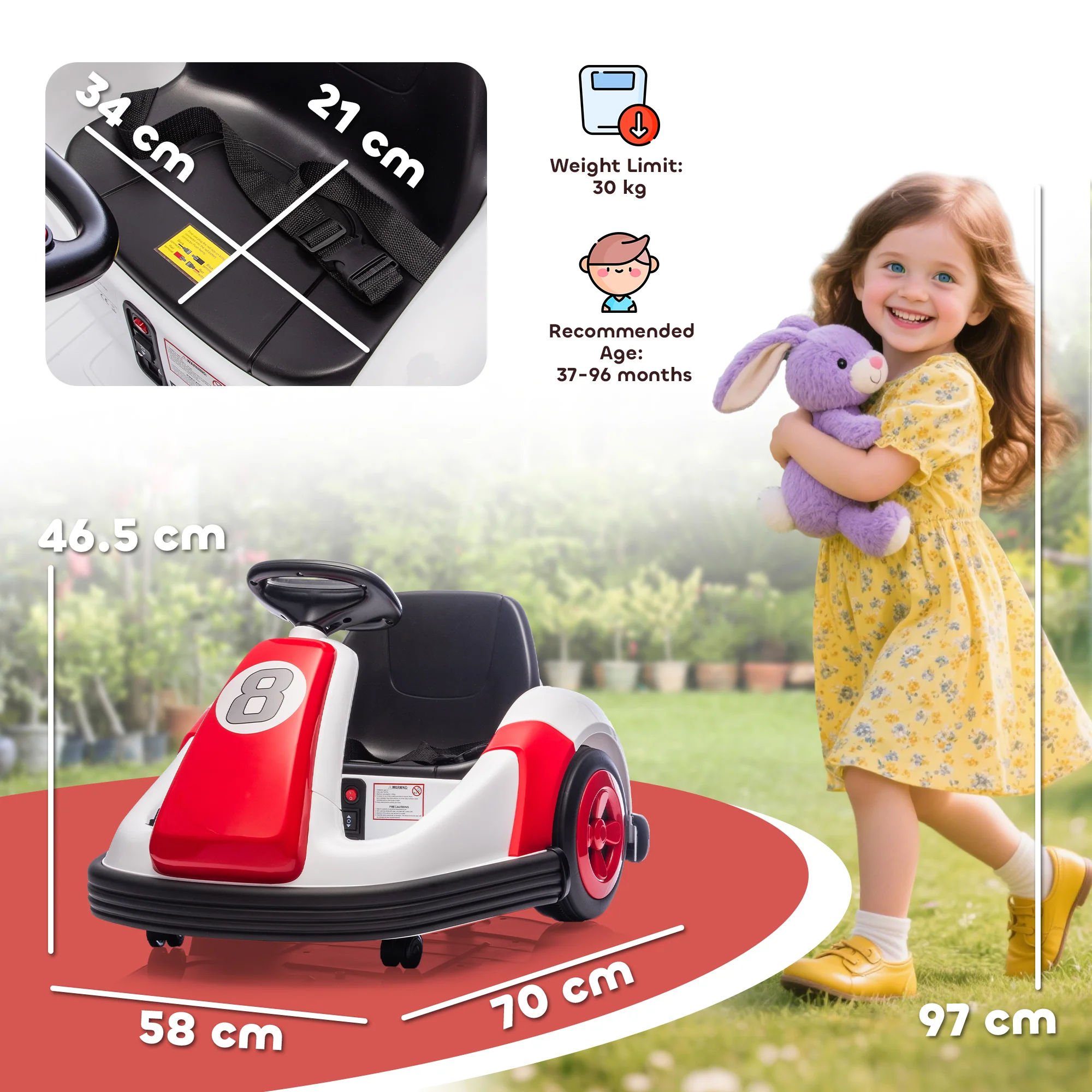 AIYAPLAY Kids Bumper Car With 360-Degree Rotation Spin, Safety Belt - Image 23