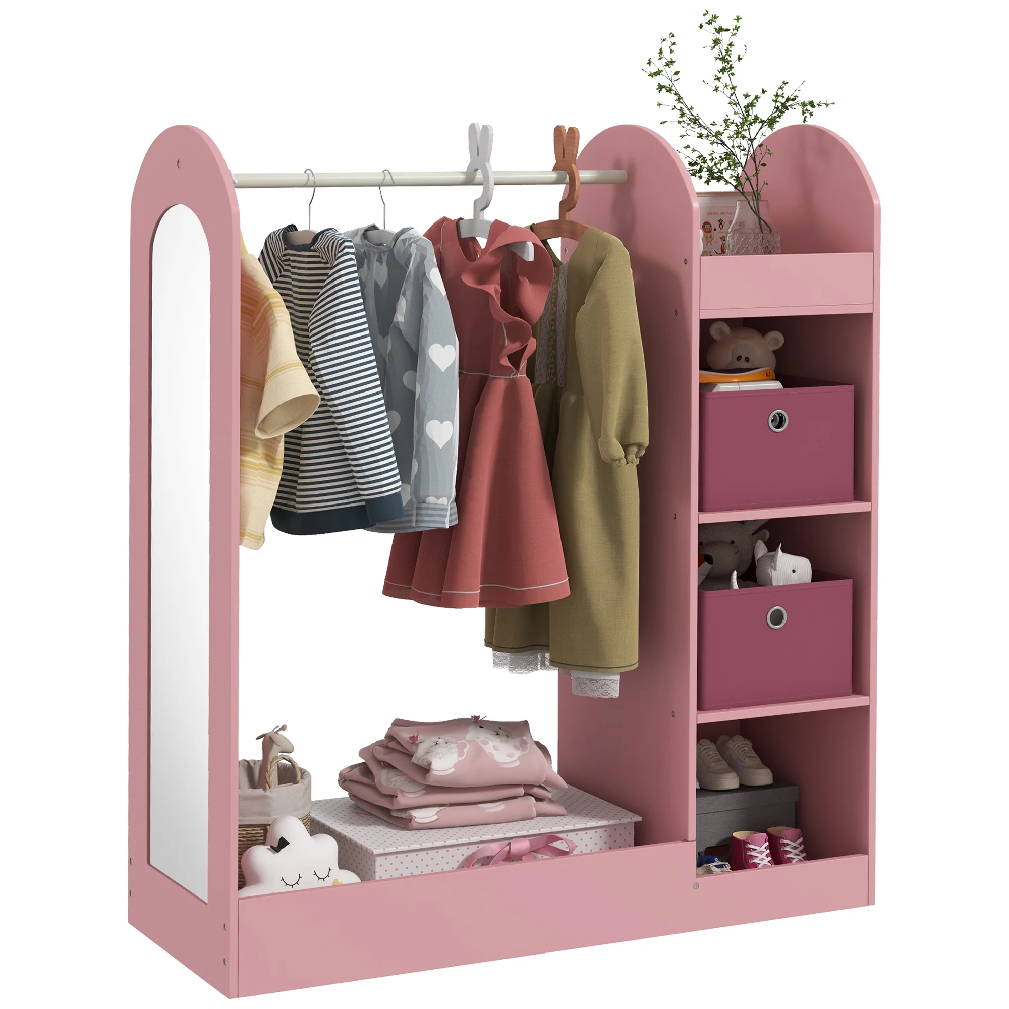 AIYAPLAY Kids Cloth Rail With Storage Shelf, Boxes, Mirror For Bedroom - Image 10