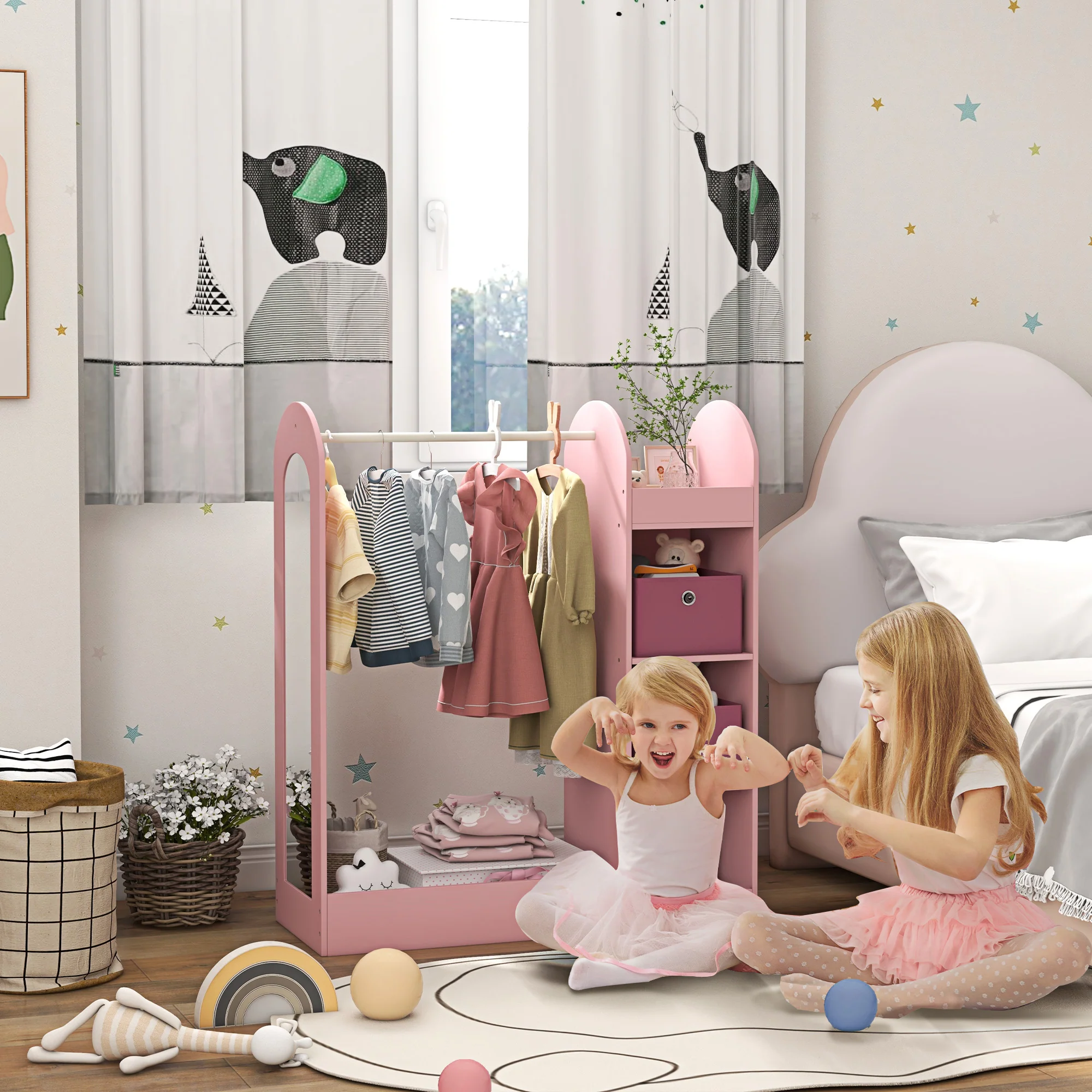 AIYAPLAY Kids Cloth Rail With Storage Shelf, Boxes, Mirror For Bedroom - Image 11
