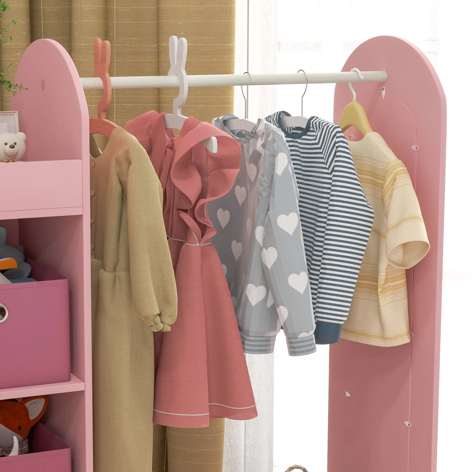 AIYAPLAY Kids Cloth Rail With Storage Shelf, Boxes, Mirror For Bedroom - Image 16