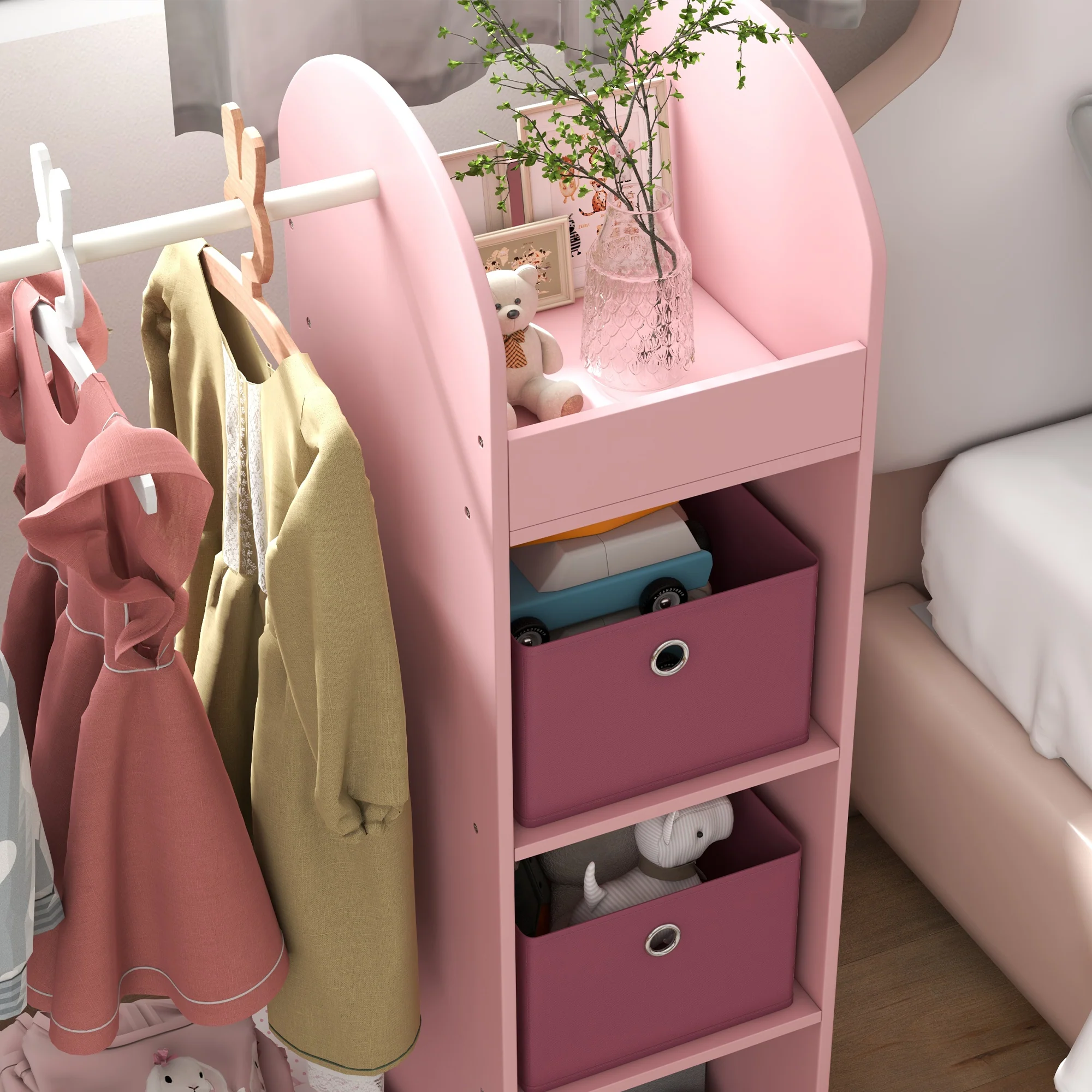 AIYAPLAY Kids Cloth Rail With Storage Shelf, Boxes, Mirror For Bedroom - Image 17