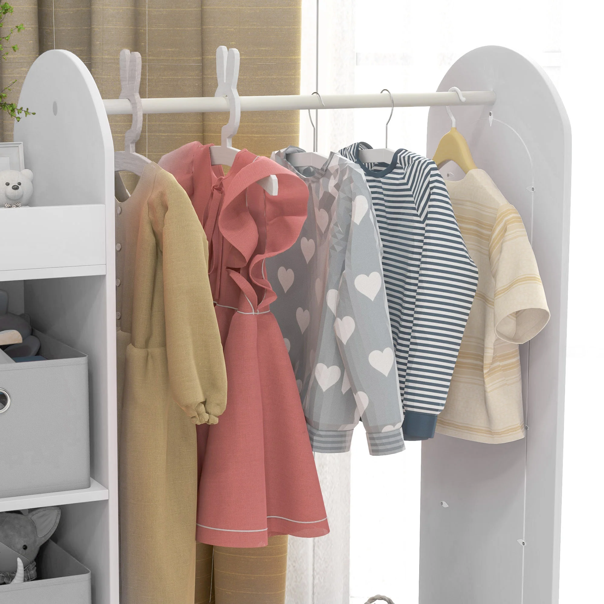 AIYAPLAY Kids Cloth Rail With Storage Shelf, Boxes, Mirror For Bedroom - Image 7