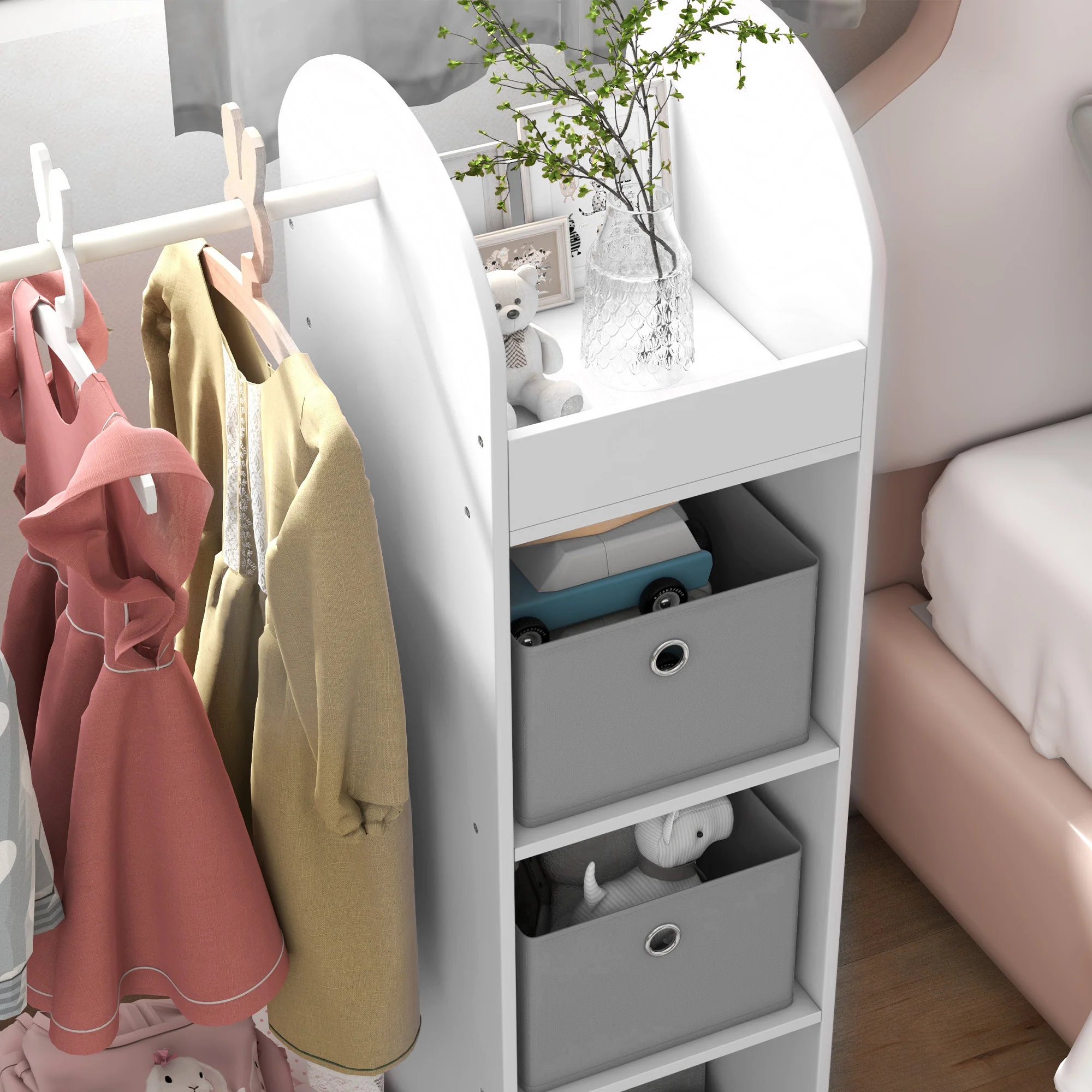 AIYAPLAY Kids Cloth Rail With Storage Shelf, Boxes, Mirror For Bedroom - Image 8