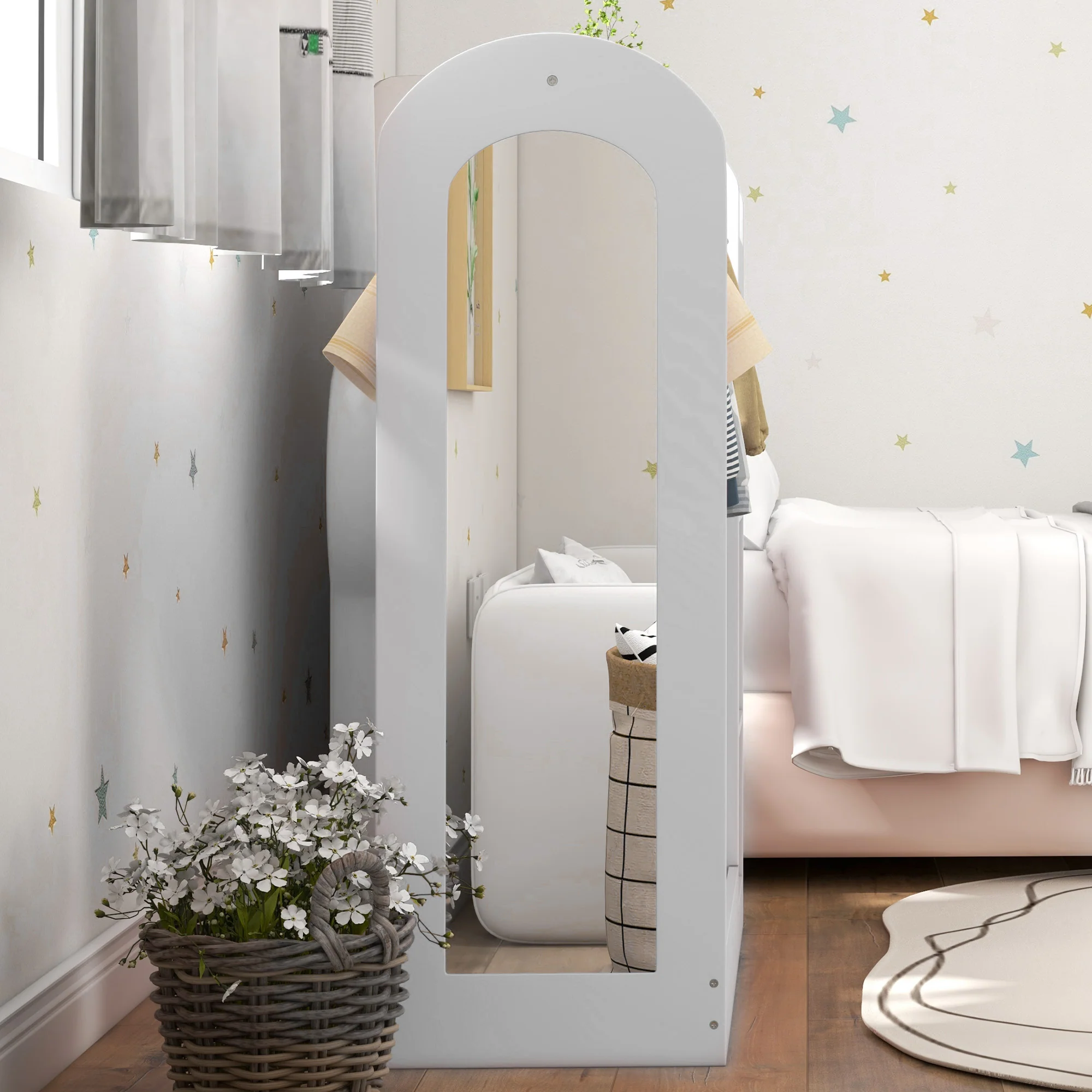 AIYAPLAY Kids Cloth Rail With Storage Shelf, Boxes, Mirror For Bedroom - Image 9