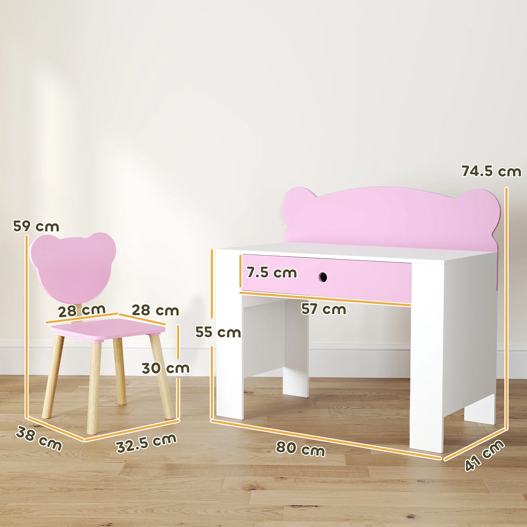 AIYAPLAY Kids Desk and Chair Set, Children Writing Table with Drawer, Pink - Image 5