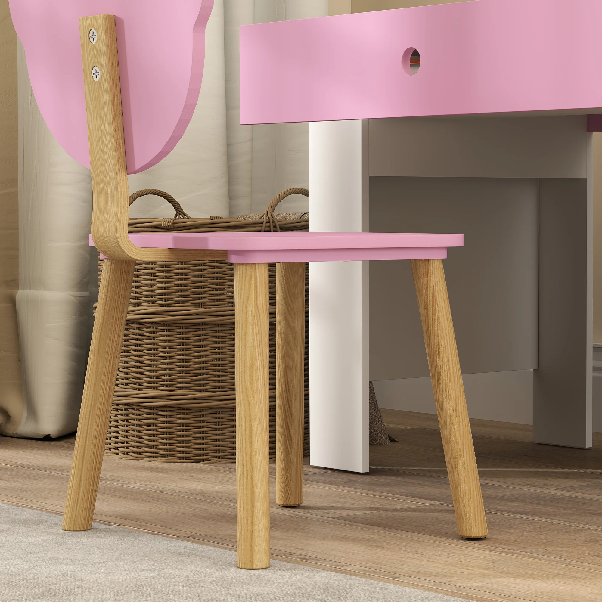 AIYAPLAY Kids Desk and Chair Set, Children Writing Table with Drawer, Pink - Image 8