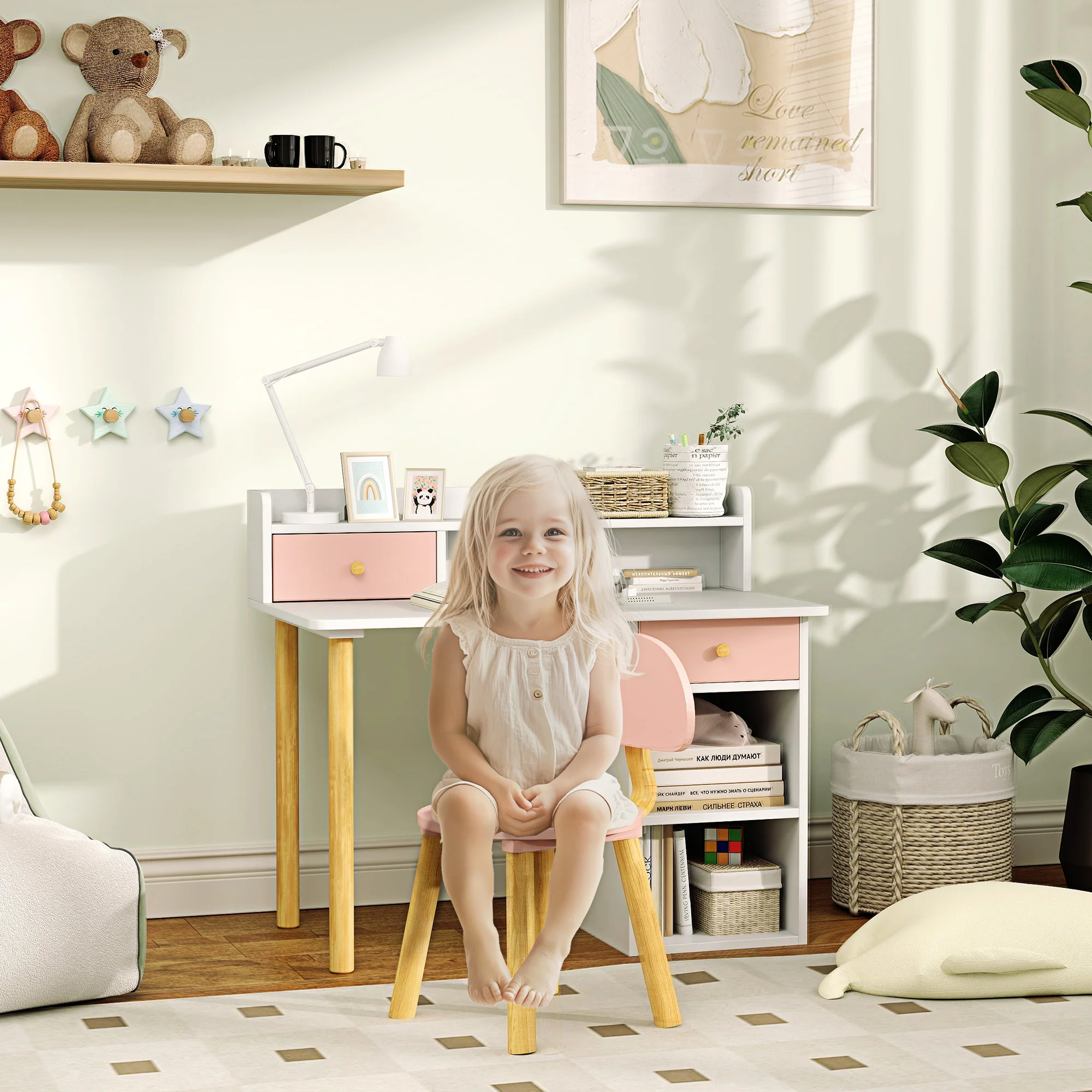 AIYAPLAY Kids Desk and Chair Set for Studying, Reading and Drawing - Pink - Image 2
