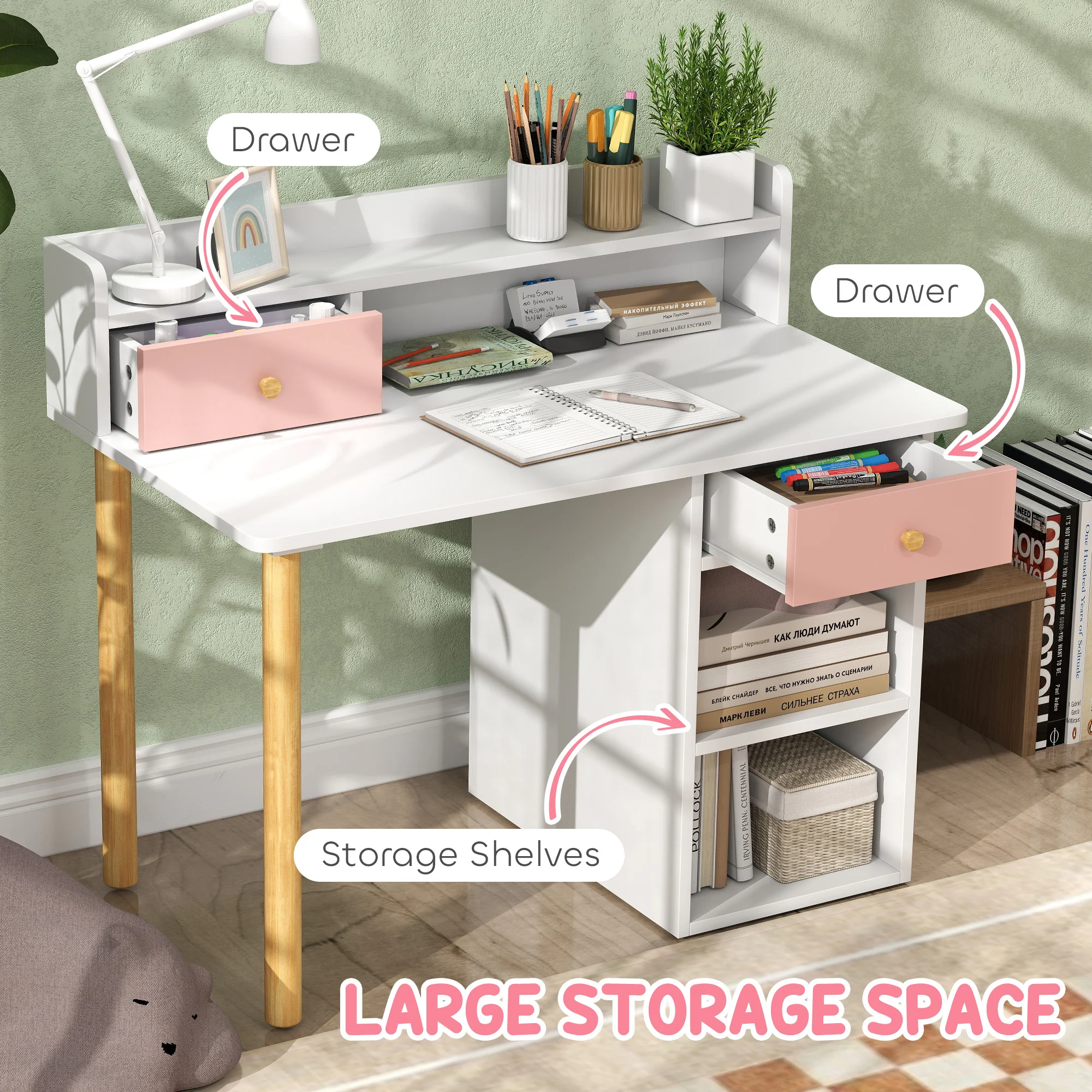 AIYAPLAY Kids Desk and Chair Set for Studying, Reading and Drawing - Pink - Image 4