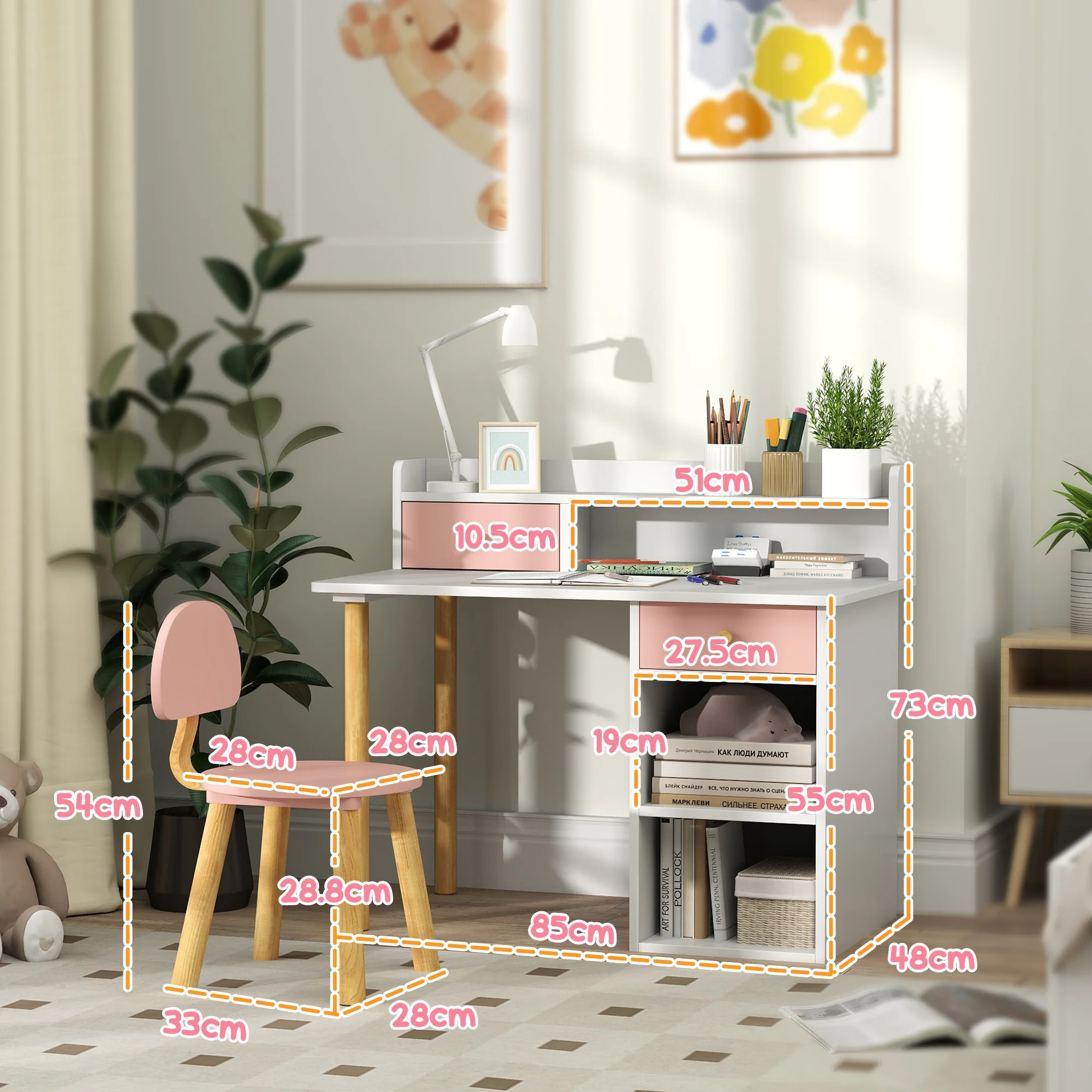 AIYAPLAY Kids Desk and Chair Set for Studying, Reading and Drawing - Pink - Image 5
