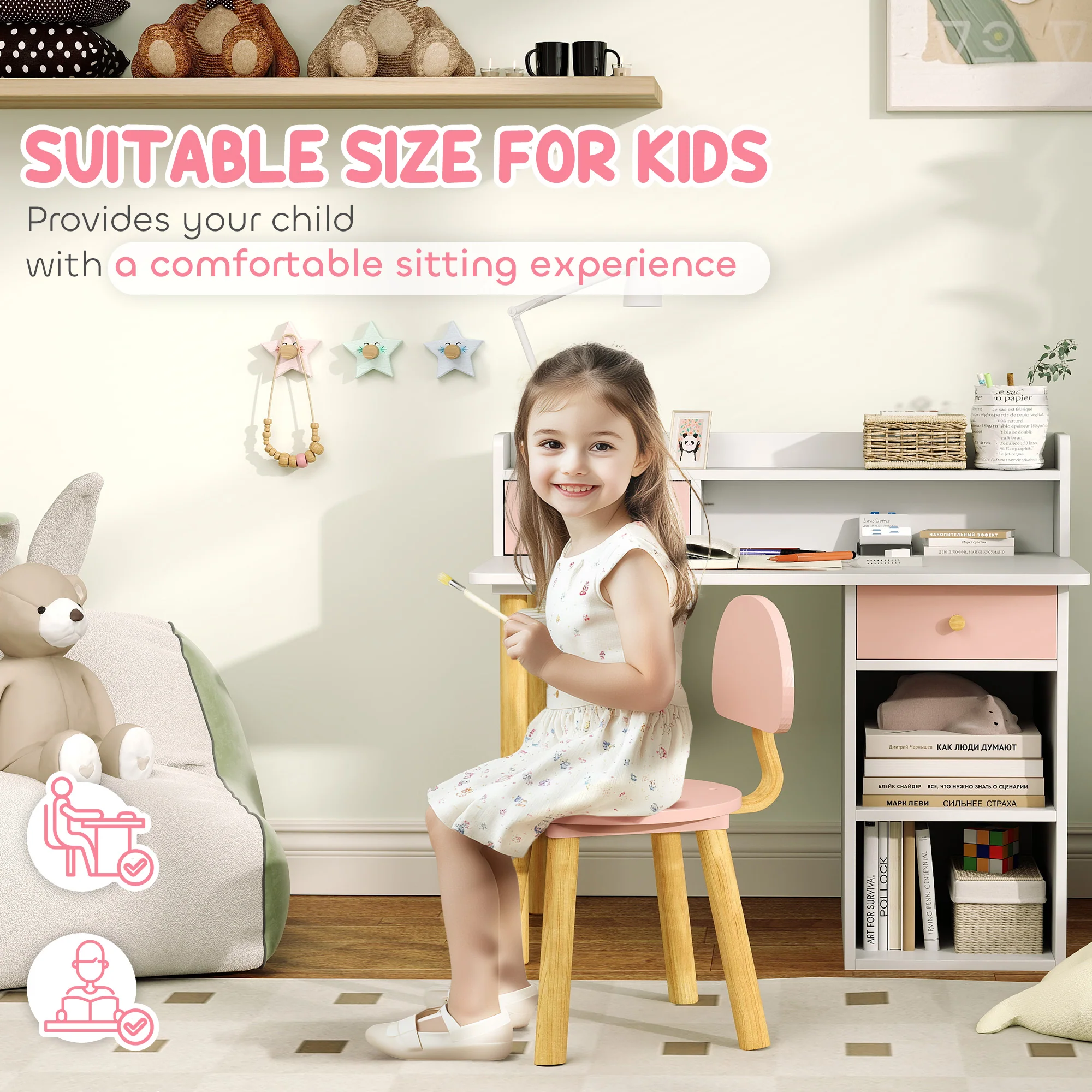 AIYAPLAY Kids Desk and Chair Set for Studying, Reading and Drawing - Pink - Image 6