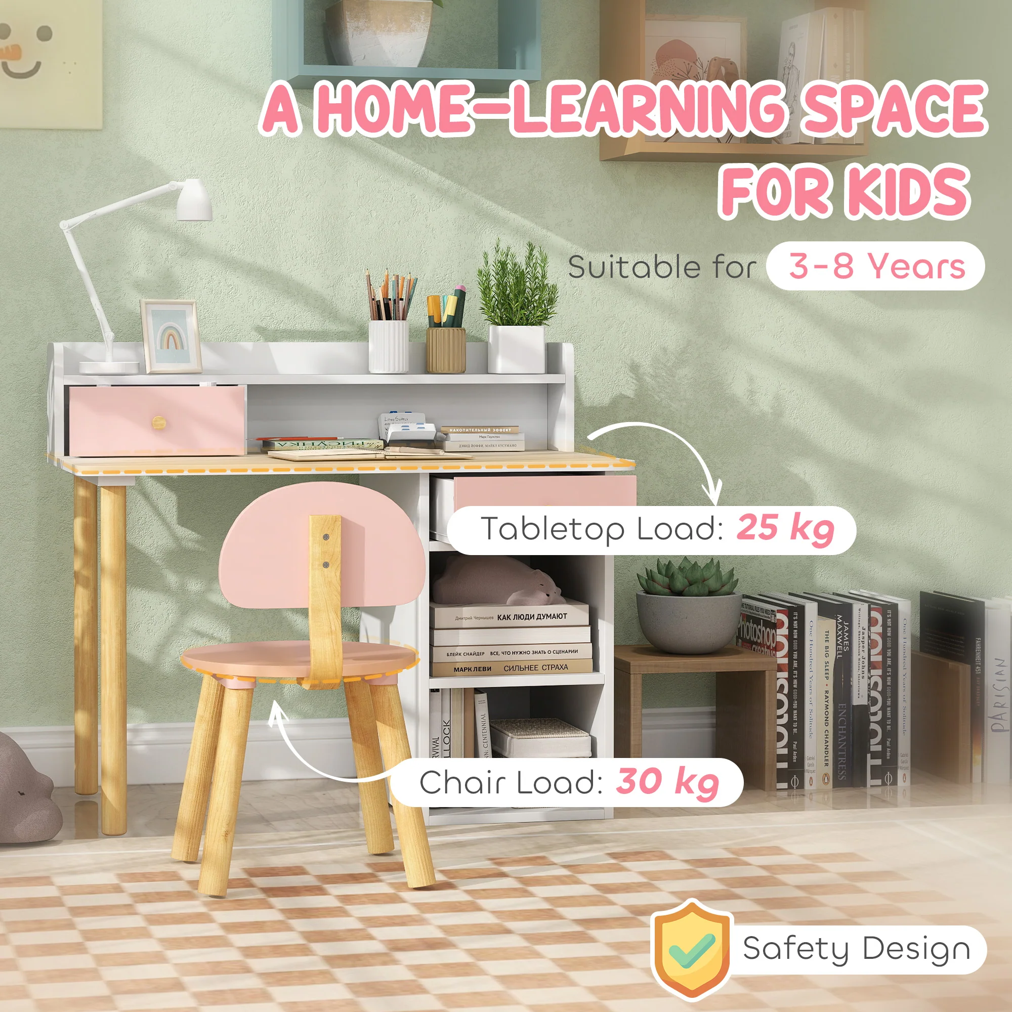 AIYAPLAY Kids Desk and Chair Set for Studying, Reading and Drawing - Pink - Image 7
