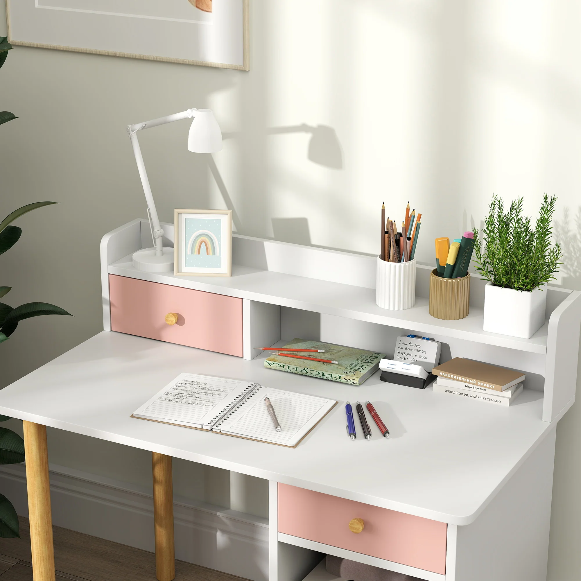 AIYAPLAY Kids Desk and Chair Set for Studying, Reading and Drawing - Pink - Image 8