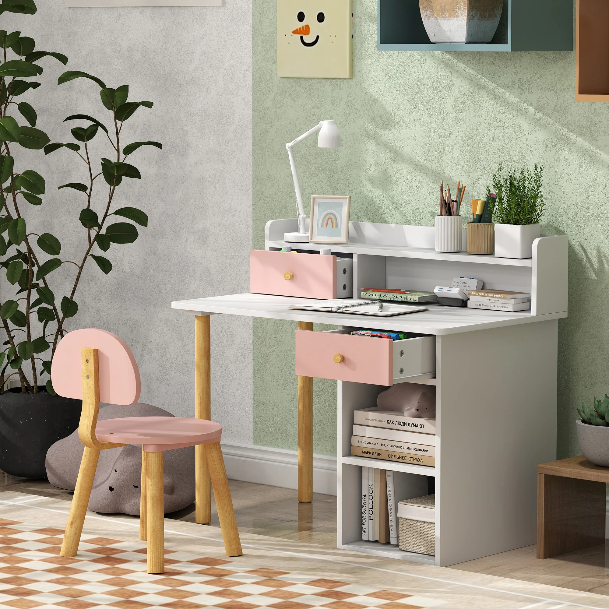 AIYAPLAY Kids Desk and Chair Set for Studying, Reading and Drawing - Pink - Image 9