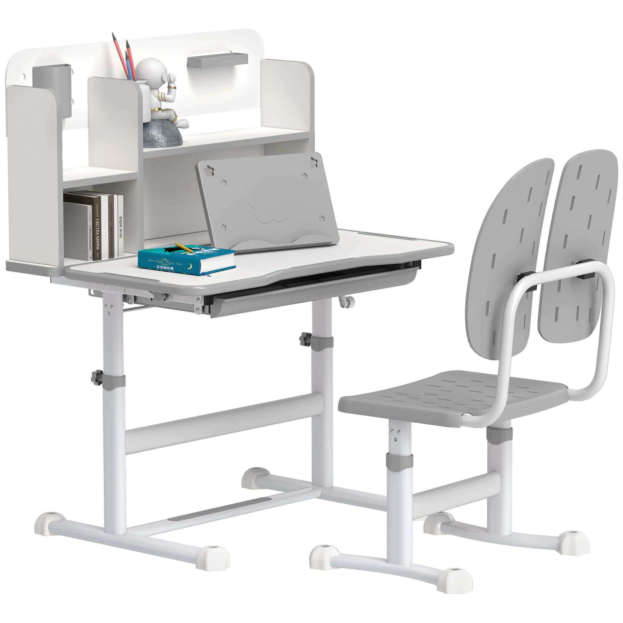 AIYAPLAY Kids Desk And Chair Set W/ Tiltable Desktop Reading Rack - Pink - Image 10