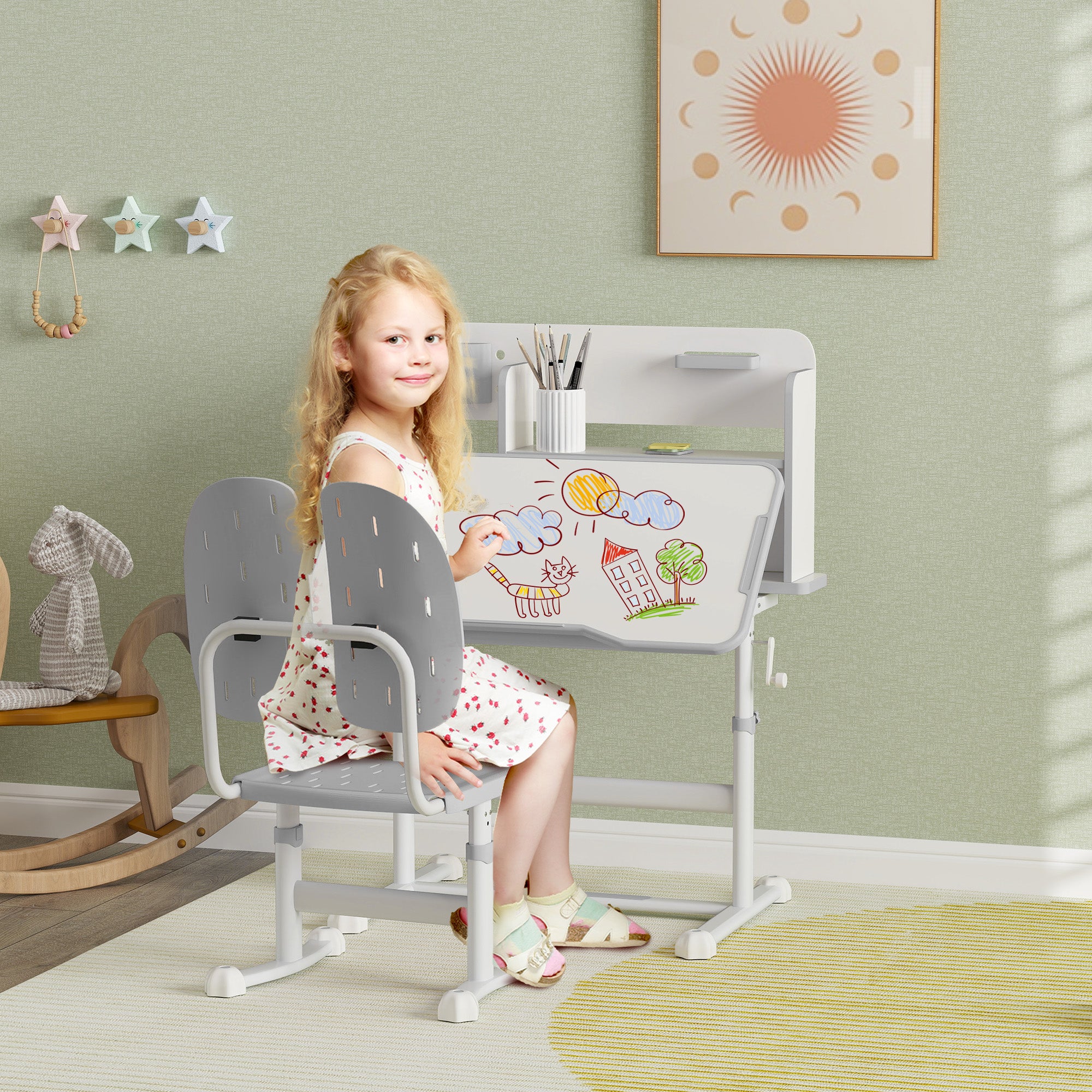 AIYAPLAY Kids Desk And Chair Set W/ Tiltable Desktop Reading Rack - Pink - Image 11