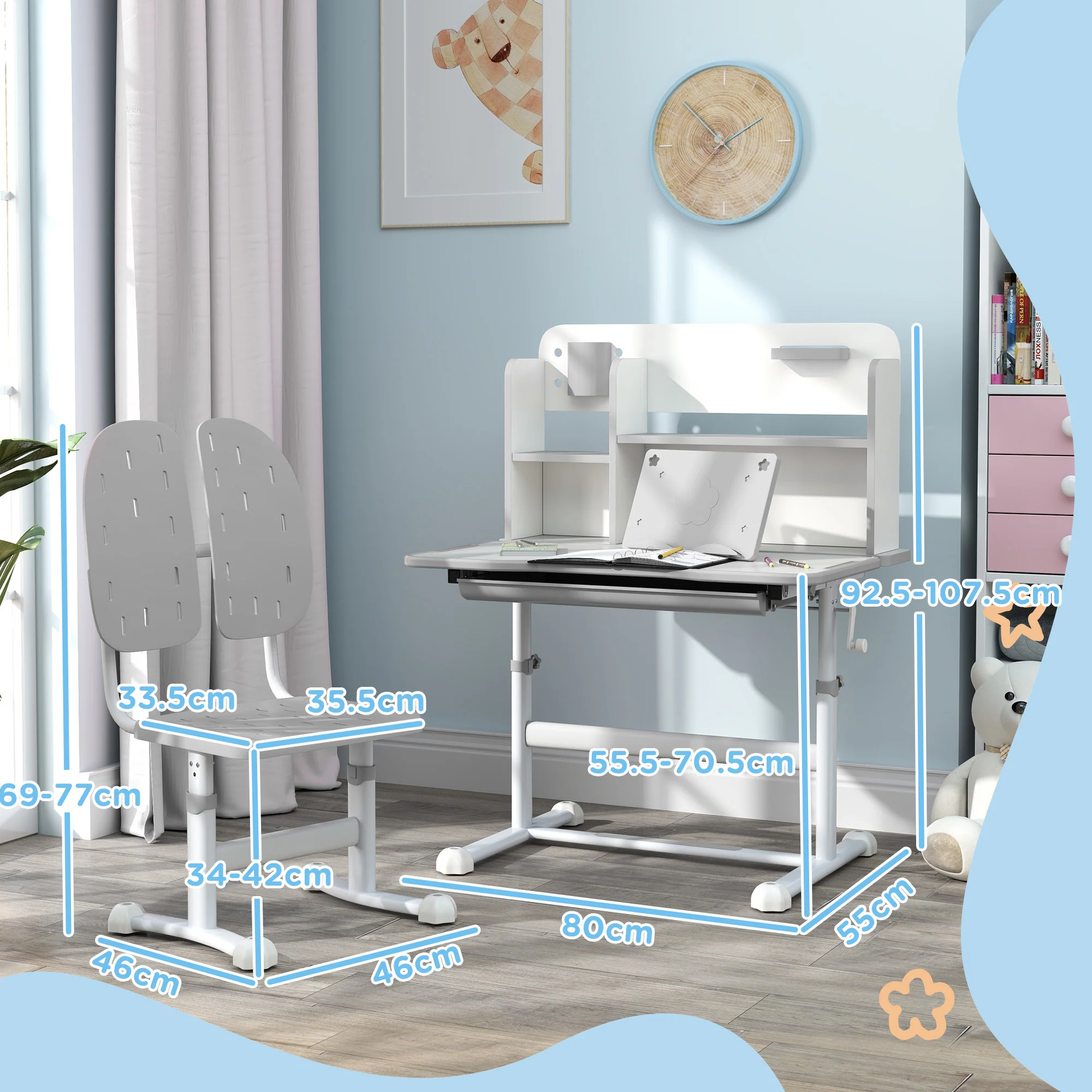 AIYAPLAY Kids Desk And Chair Set W/ Tiltable Desktop Reading Rack - Pink - Image 14