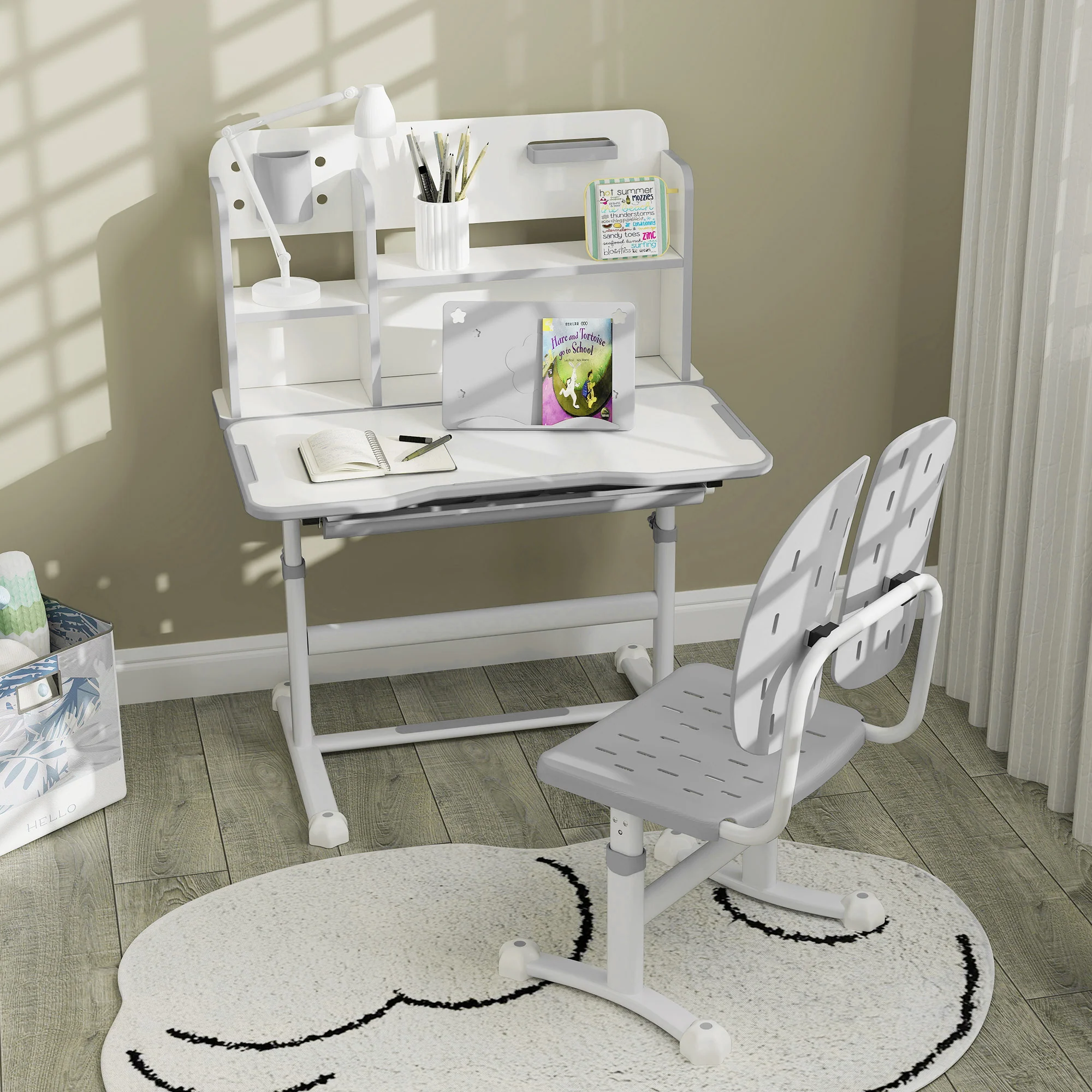 AIYAPLAY Kids Desk And Chair Set W/ Tiltable Desktop Reading Rack - Pink - Image 17