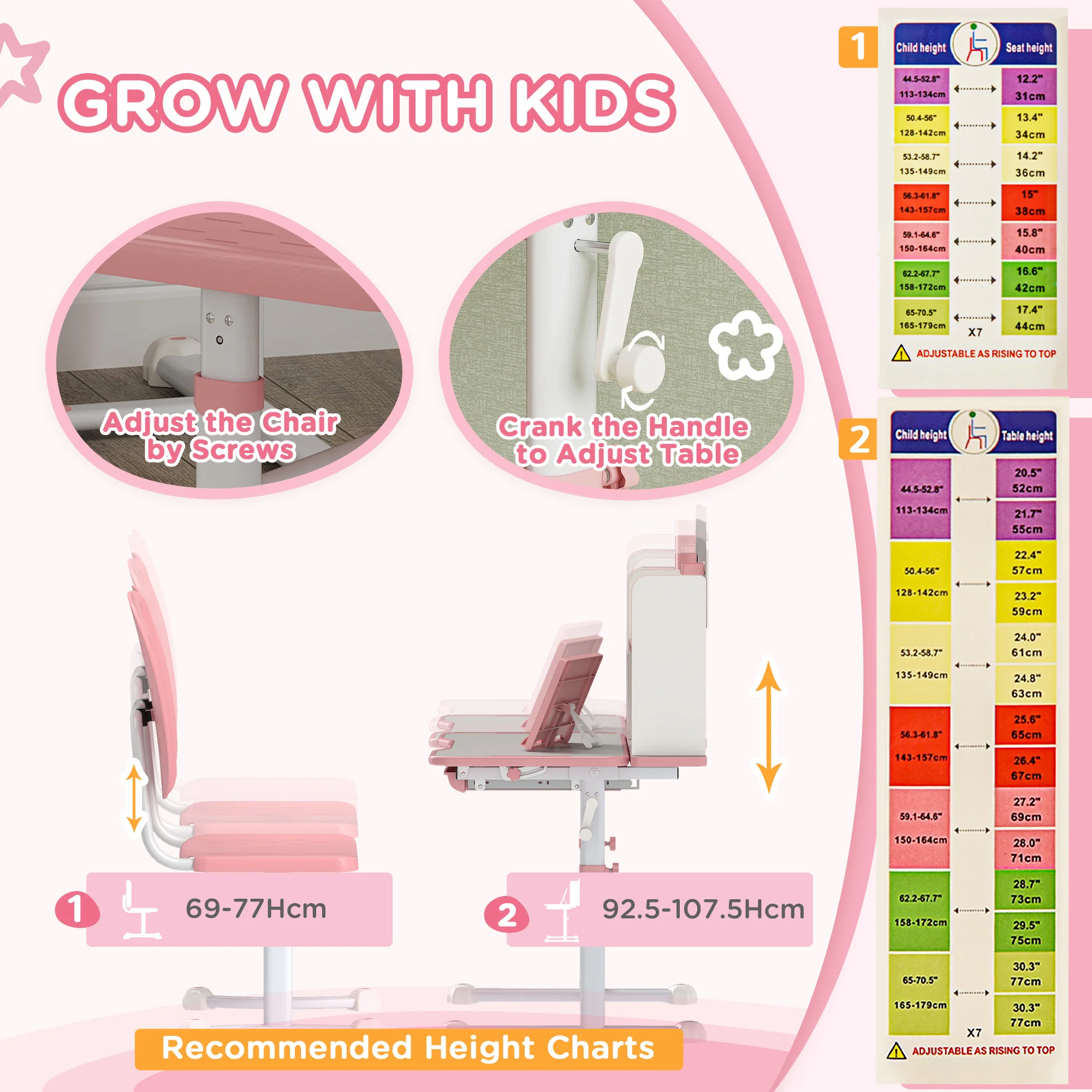 AIYAPLAY Kids Desk And Chair Set W/ Tiltable Desktop Reading Rack - Pink - Image 4