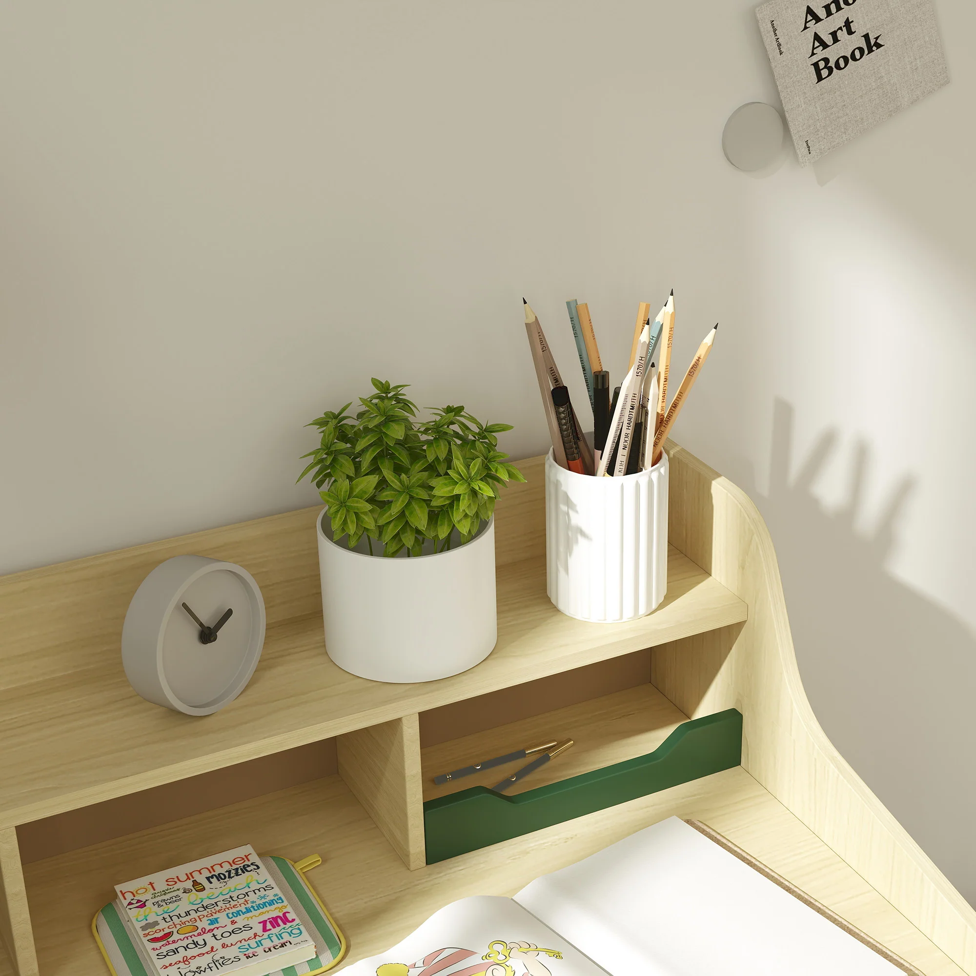 AIYAPLAY Kids Desk and Chair Set with Storage Shelves, Drawer, Green - Image 8