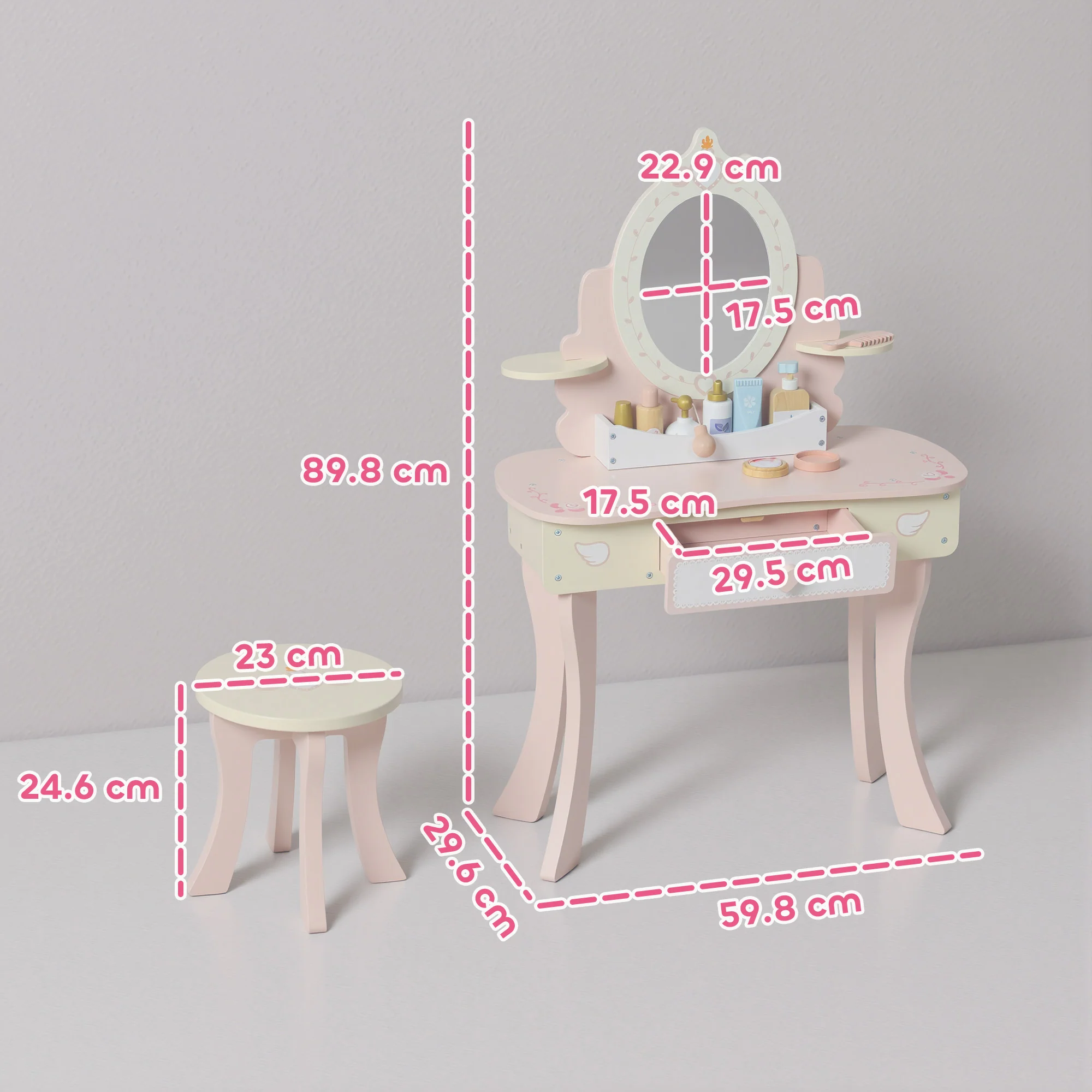 AIYAPLAY Kids Dressing Table, Girls Vanity Set w/ Stool, 7 Play Accessories - Image 5