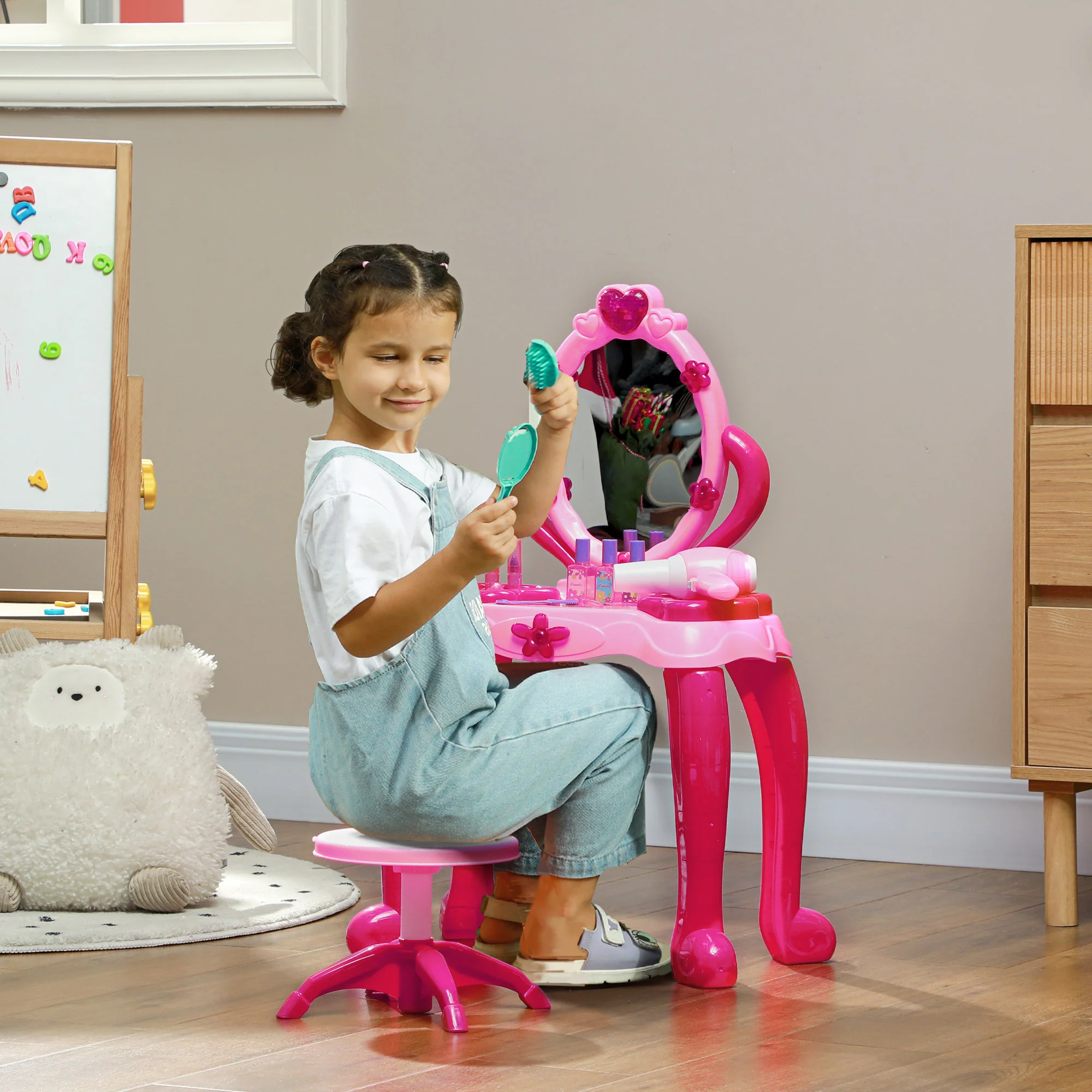 AIYAPLAY Kids Dressing Table With Mirror And Stool, Light, 15 Accessories - Image 2