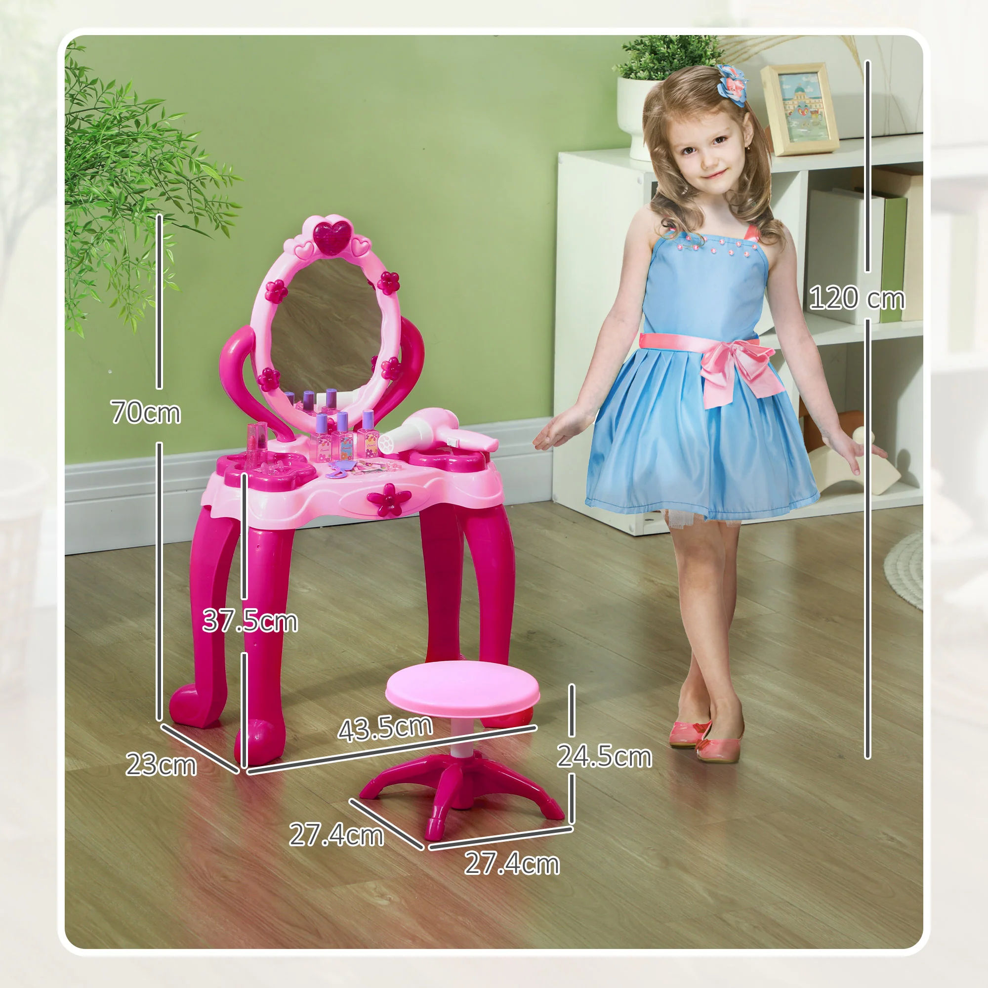 AIYAPLAY Kids Dressing Table With Mirror And Stool, Light, 15 Accessories - Image 5