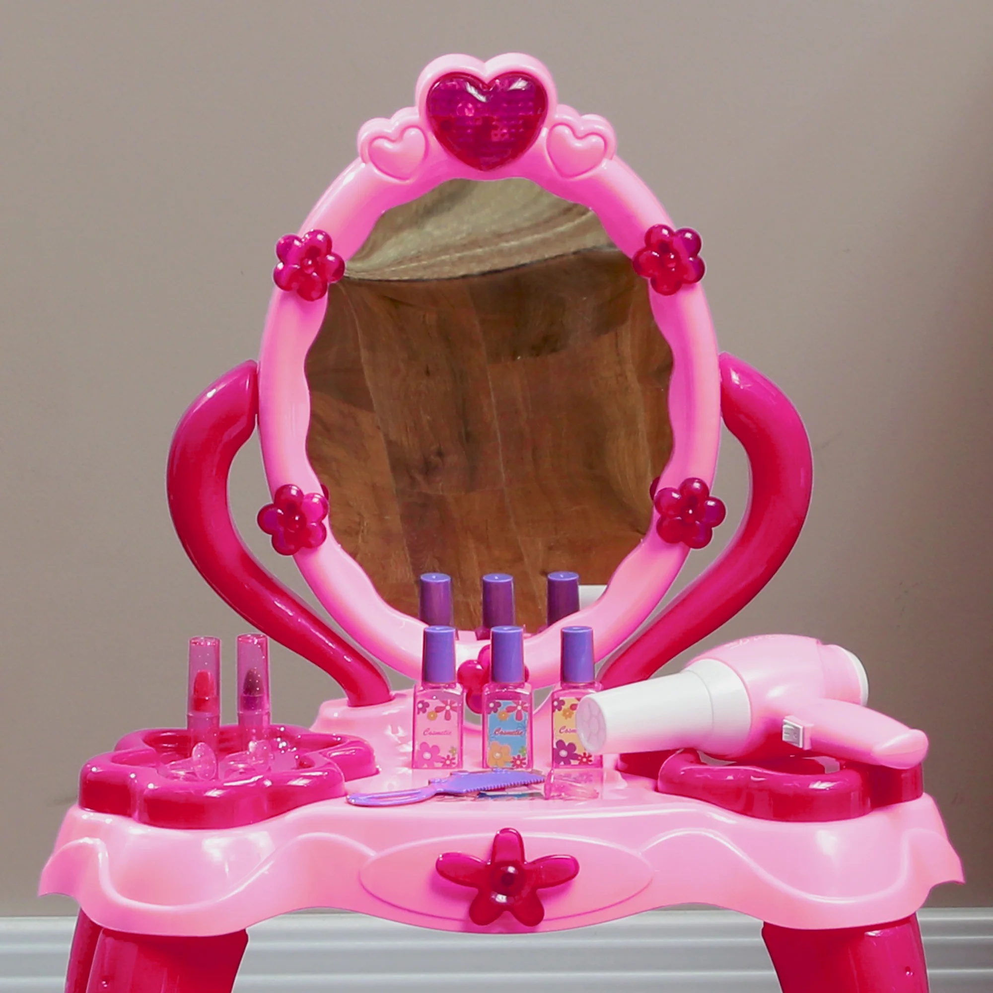 AIYAPLAY Kids Dressing Table With Mirror And Stool, Light, 15 Accessories - Image 9