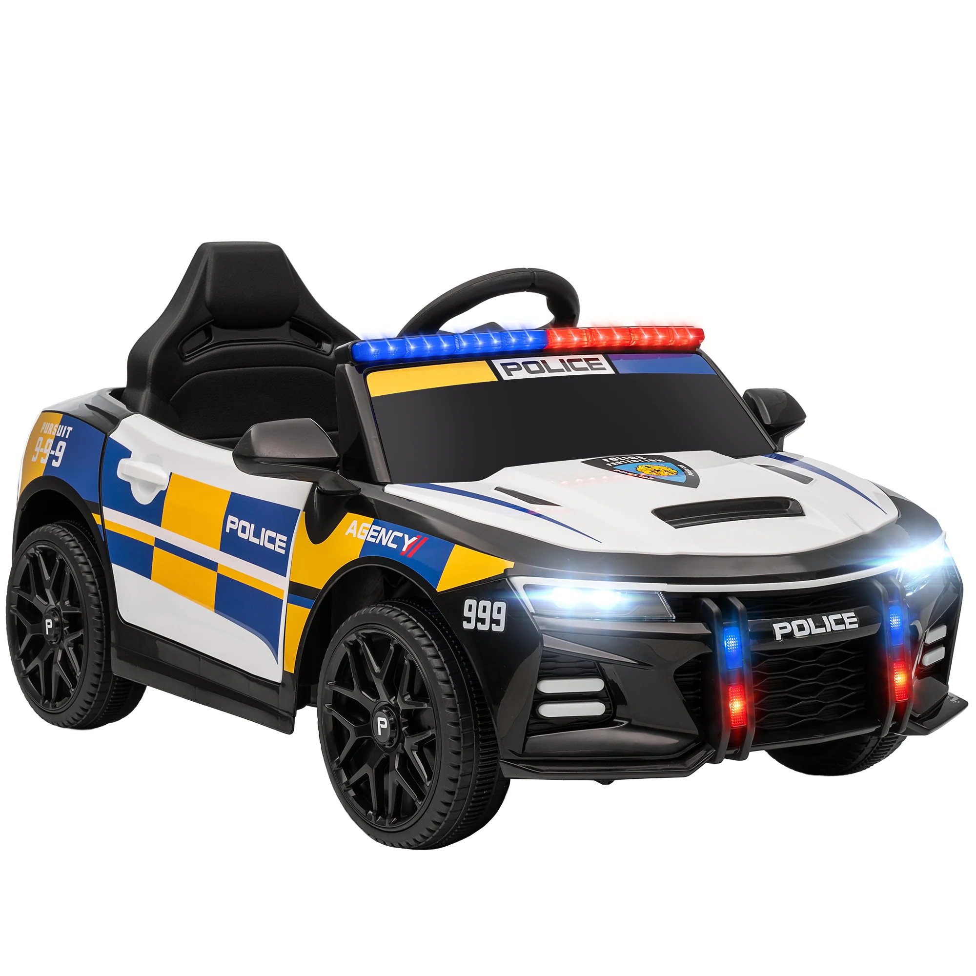 AIYAPLAY Kids Electric Ride Pm Police Car With Remote Control, Multicoloured