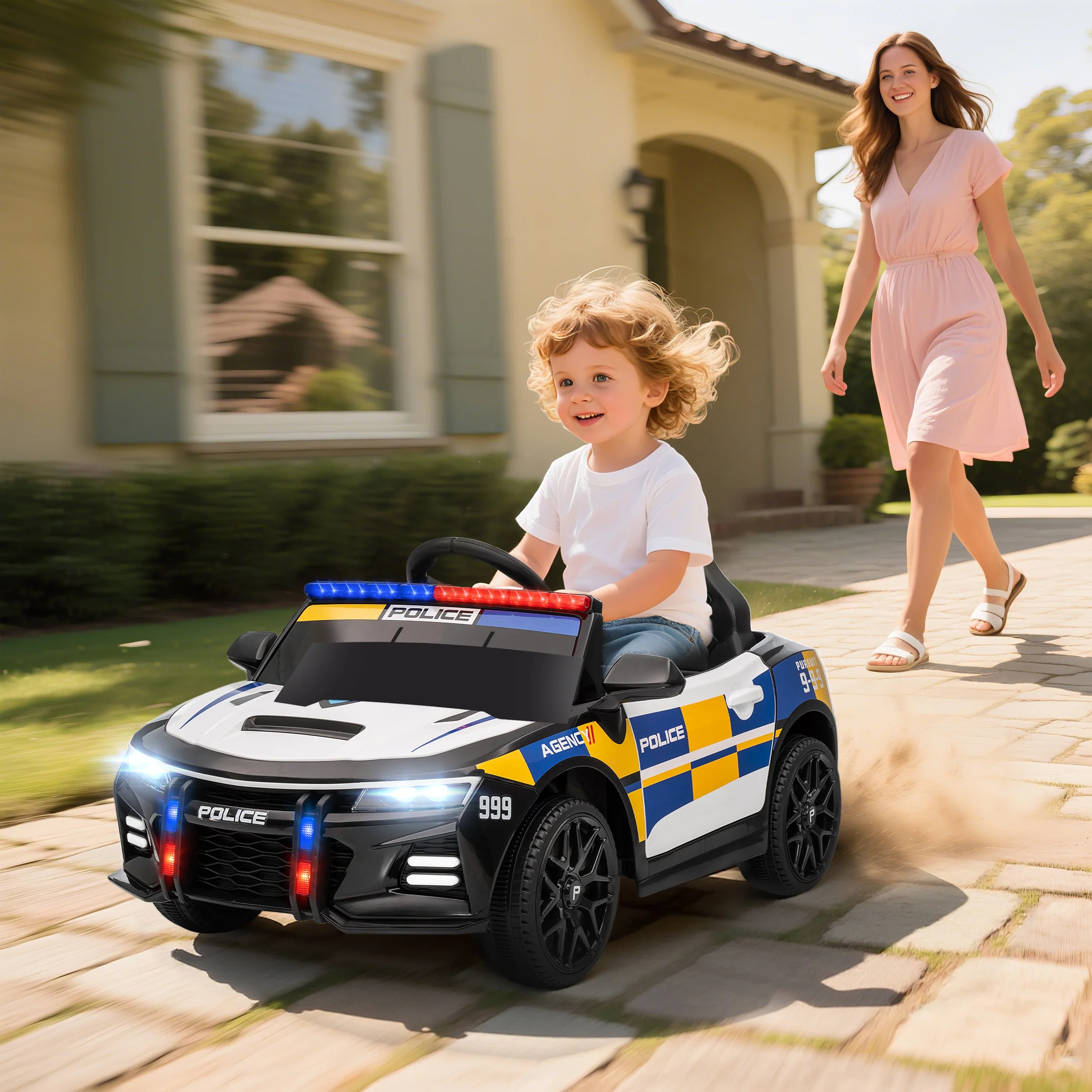 AIYAPLAY Kids Electric Ride Pm Police Car With Remote Control, Multicoloured - Image 2