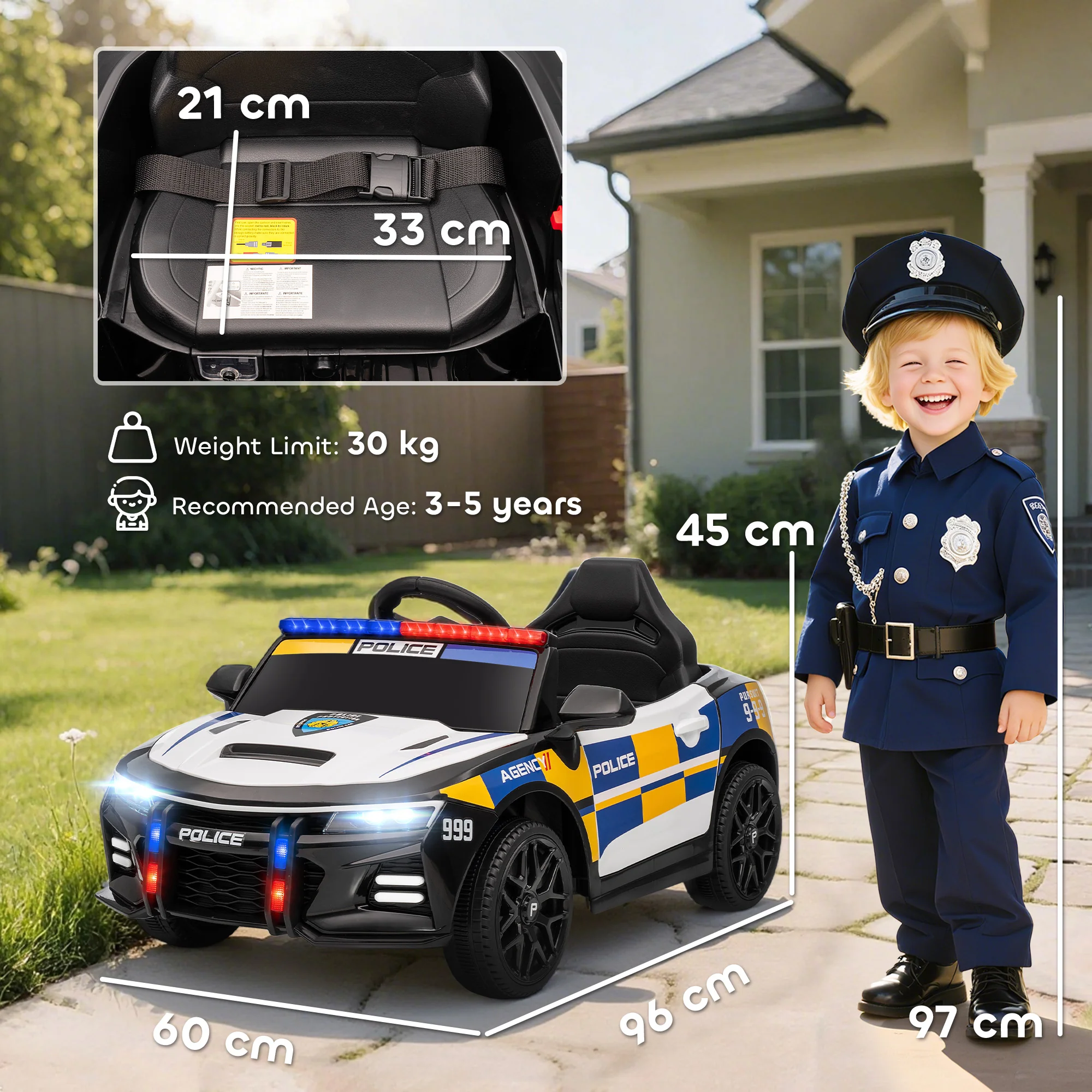 AIYAPLAY Kids Electric Ride Pm Police Car With Remote Control, Multicoloured - Image 5