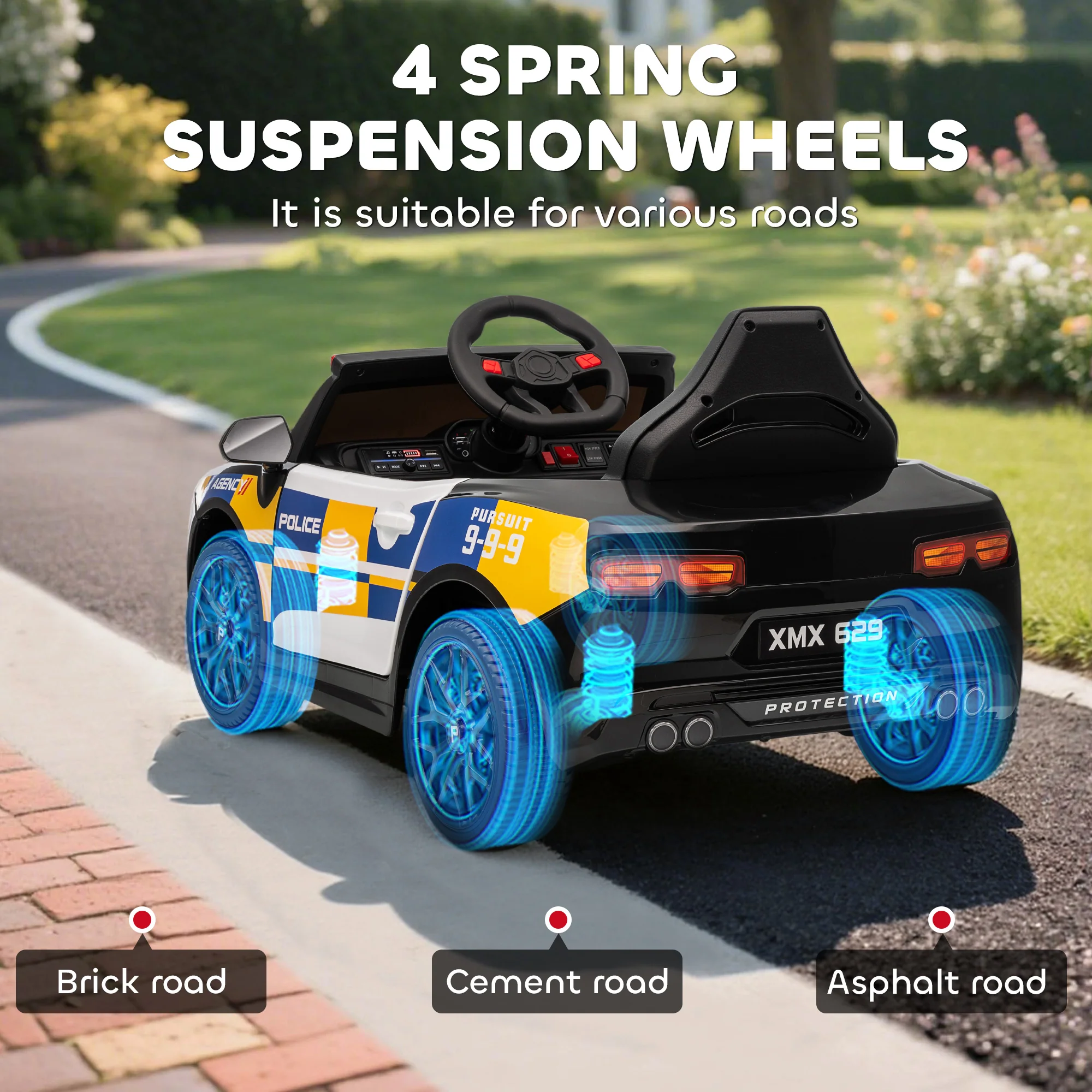 AIYAPLAY Kids Electric Ride Pm Police Car With Remote Control, Multicoloured - Image 6