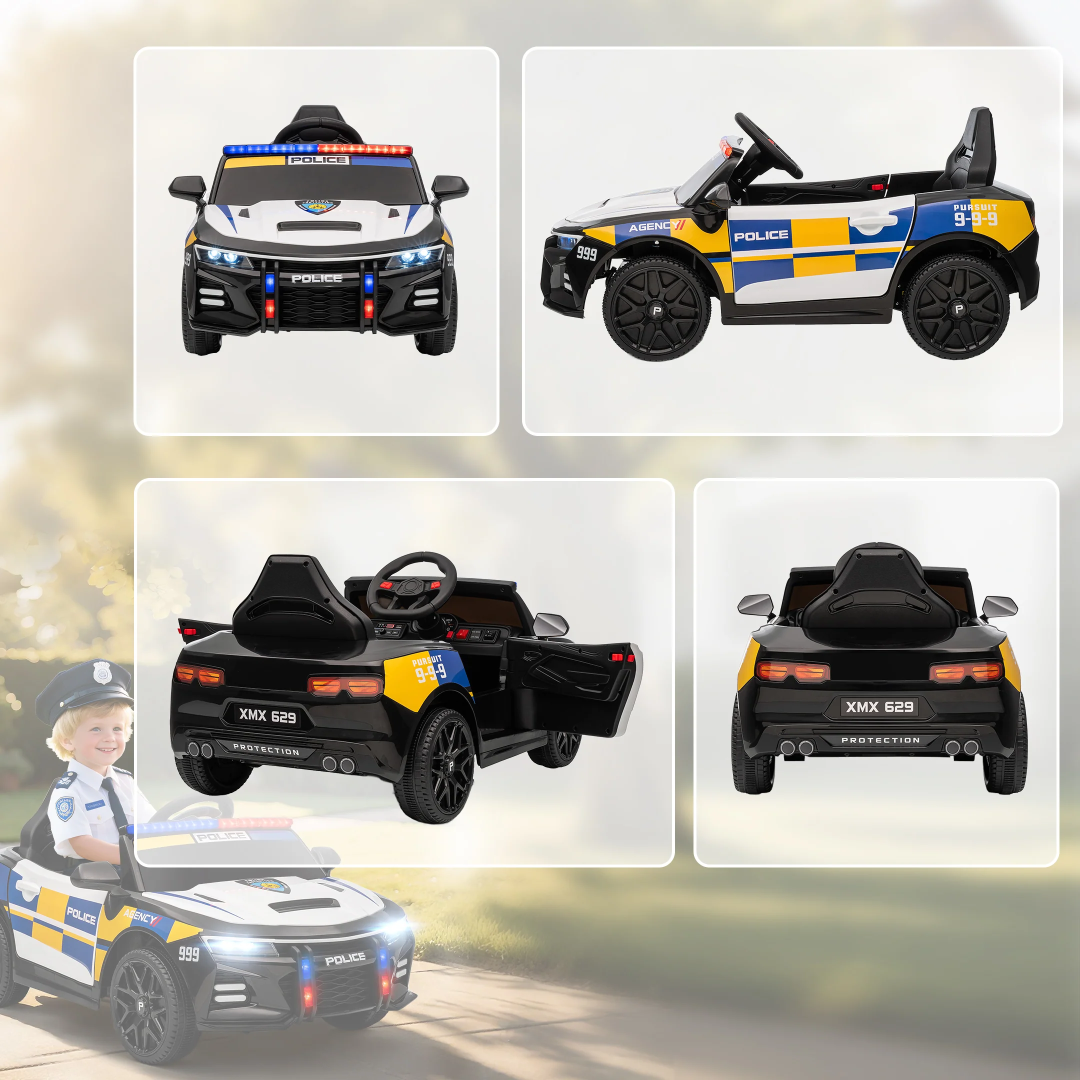 AIYAPLAY Kids Electric Ride Pm Police Car With Remote Control, Multicoloured - Image 8