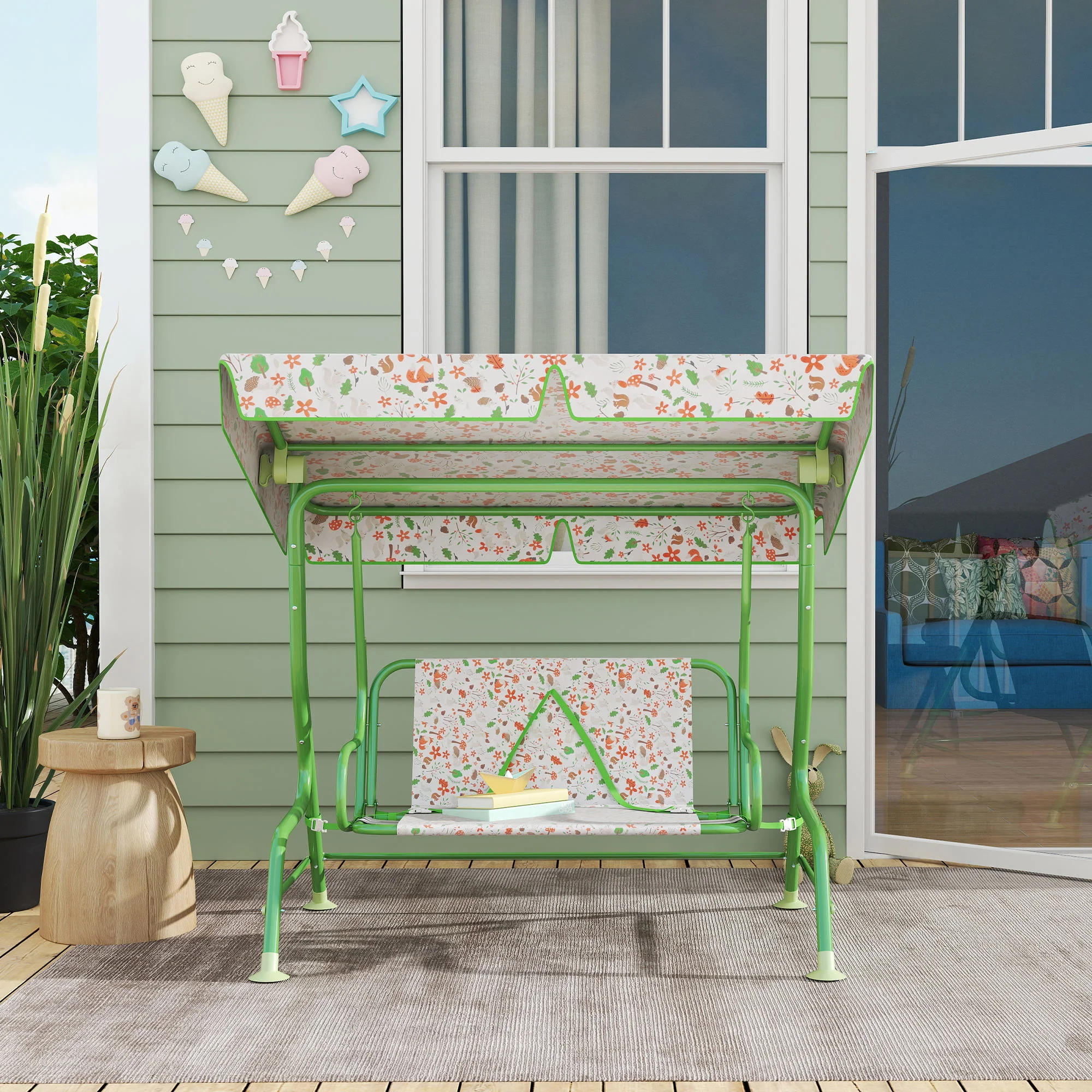 AIYAPLAY Kids Garden Swing Chair, Swing Seat With Adjustable Canopy, Green - Image 8