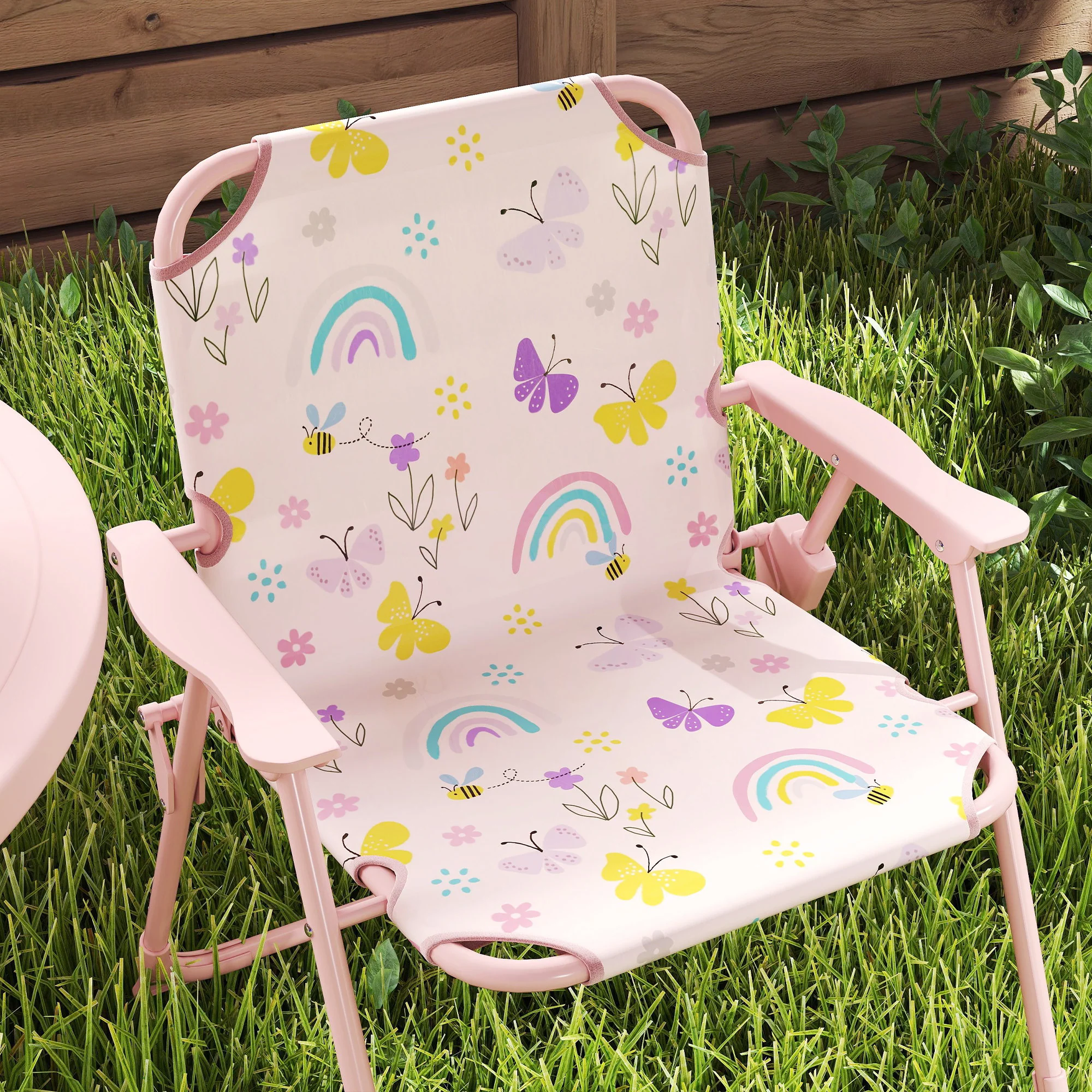 AIYAPLAY Kids Garden Table and Chair Set, Outdoor Patio Set w/ Parasol, Pink - Image 8