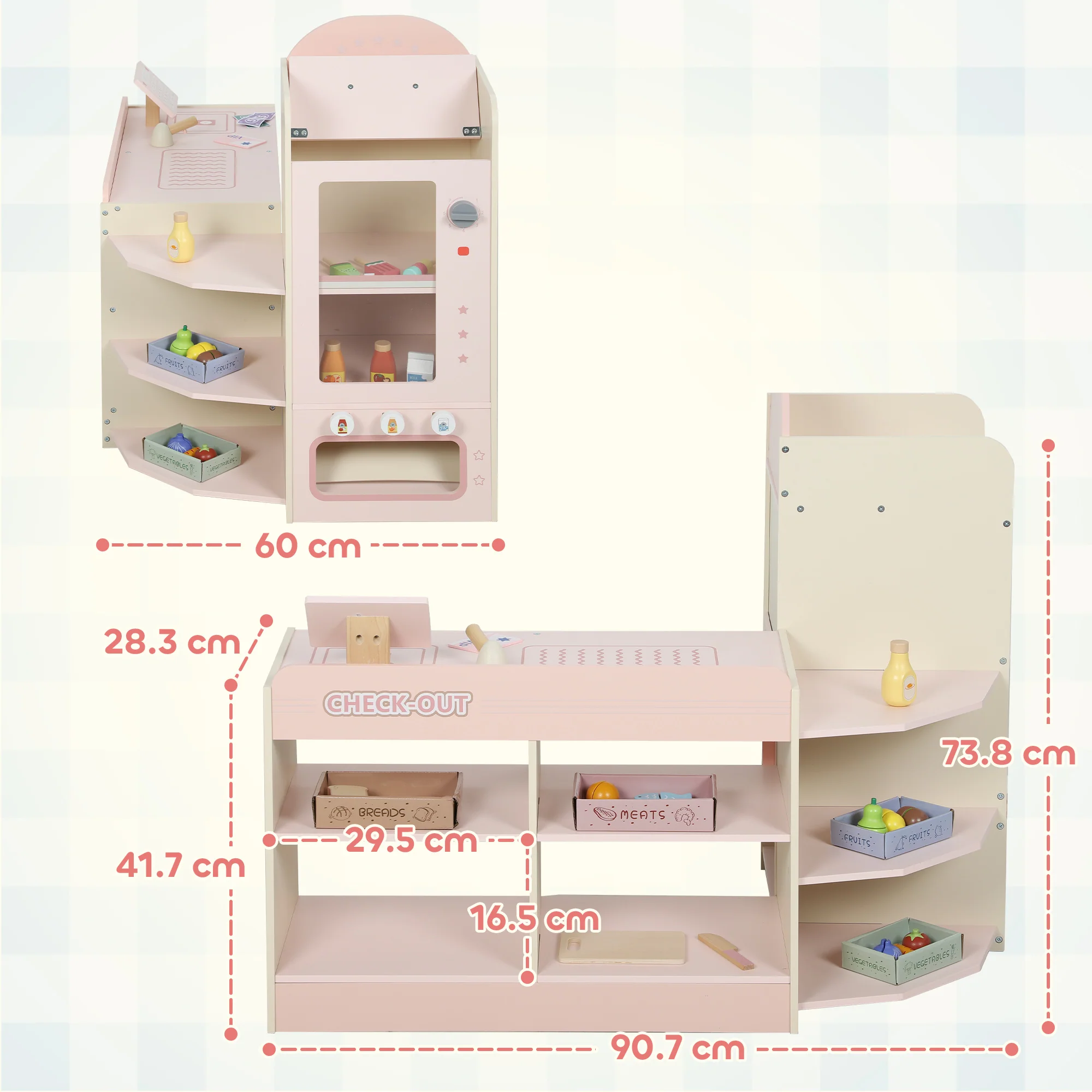 AIYAPLAY Kids Grocery Store, Pretend Play Shop with Cash Register, Pink - Image 5