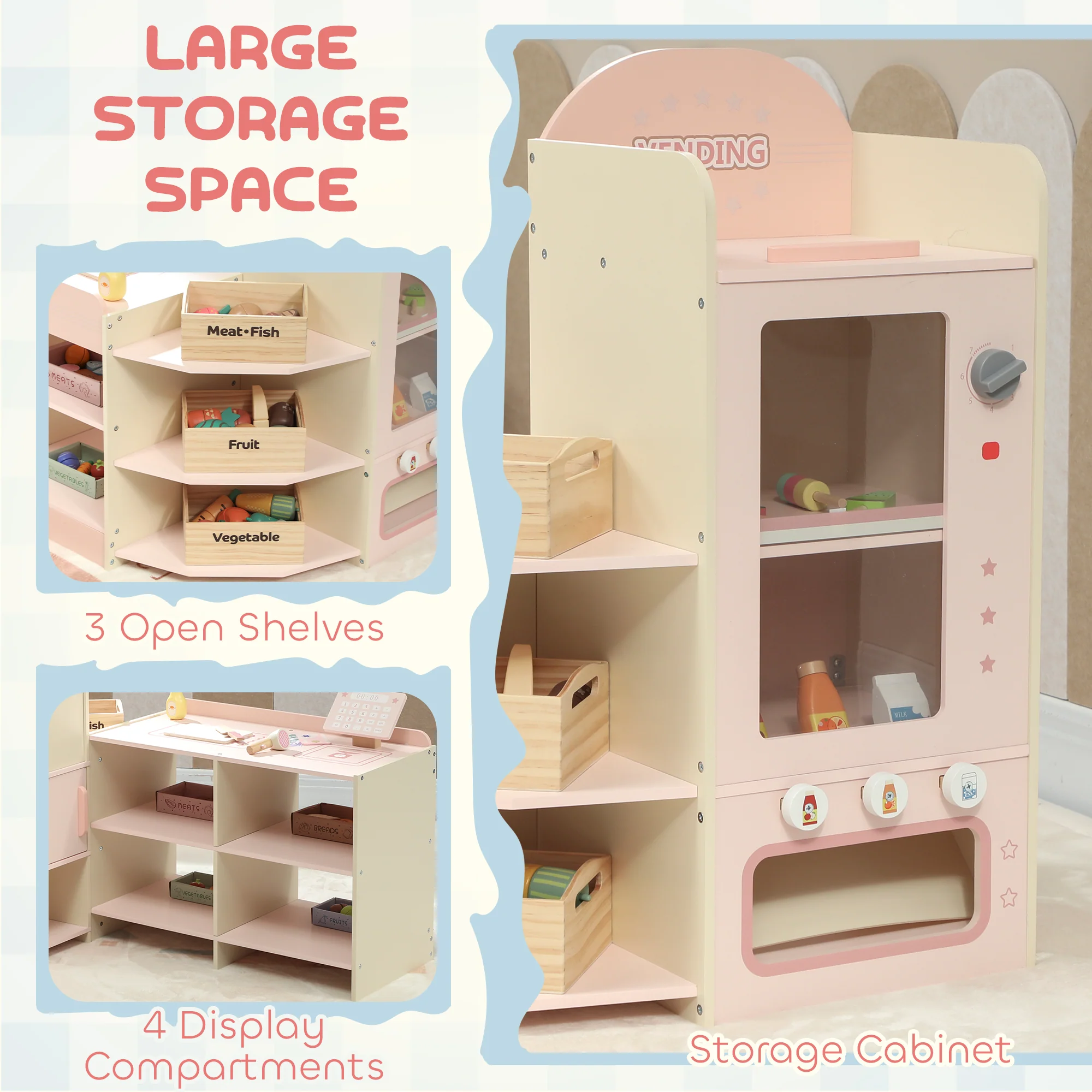 AIYAPLAY Kids Grocery Store, Pretend Play Shop with Cash Register, Pink - Image 7