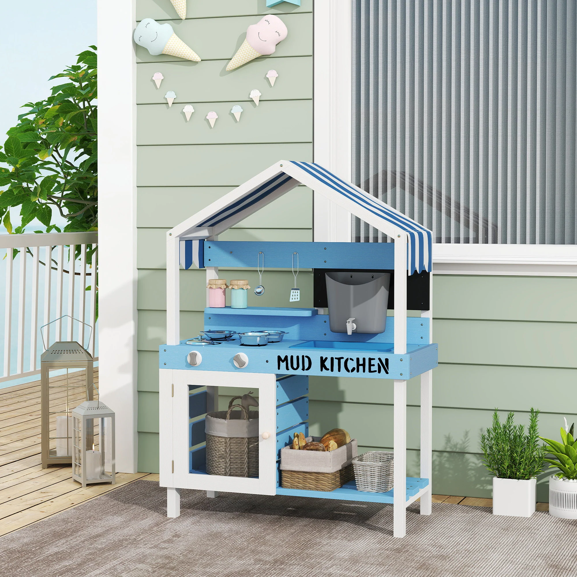 AIYAPLAY Kids Mud Kitchen, Outdoor Play Kitchen for Boys Girls, Blue - Image 2
