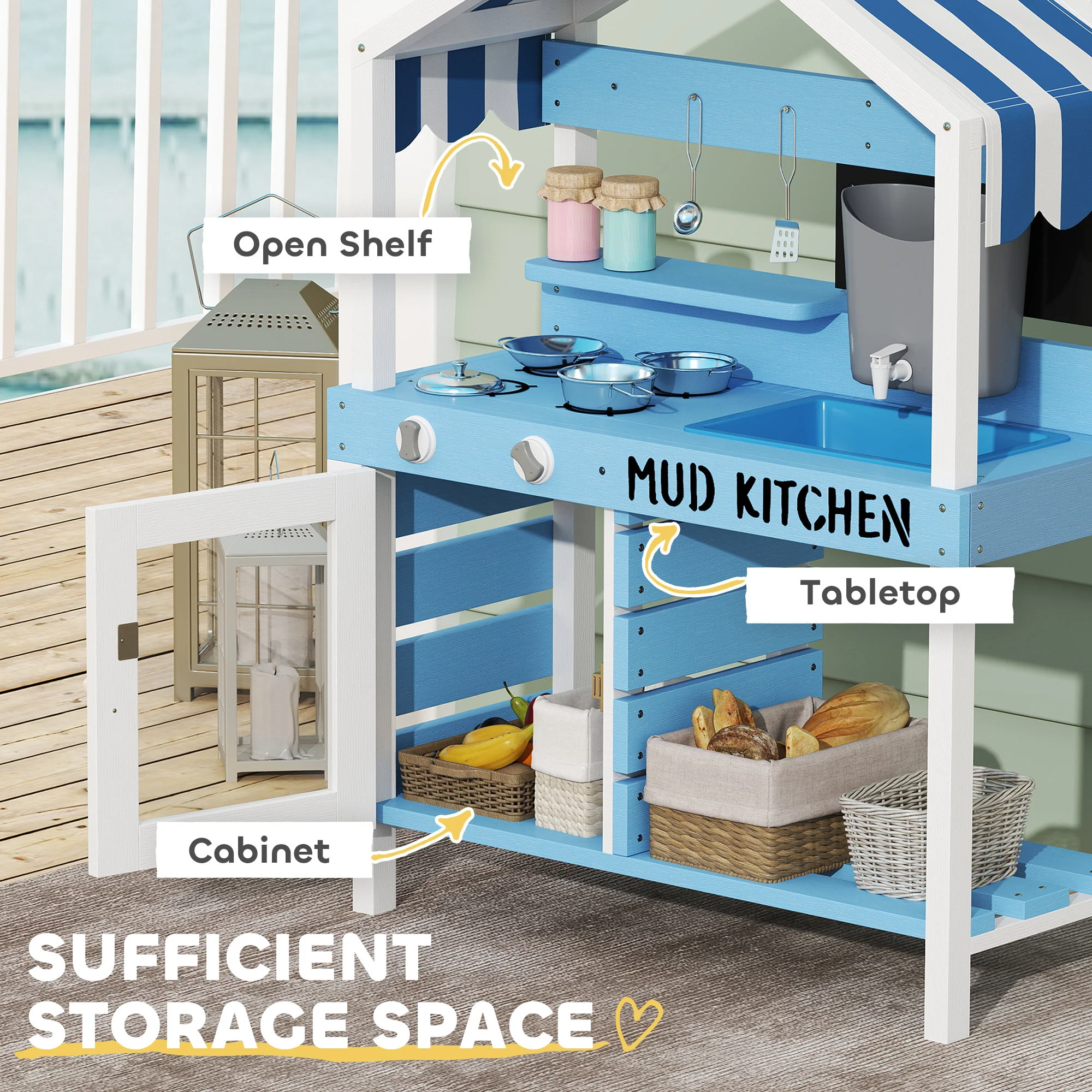 AIYAPLAY Kids Mud Kitchen, Outdoor Play Kitchen for Boys Girls, Blue - Image 6