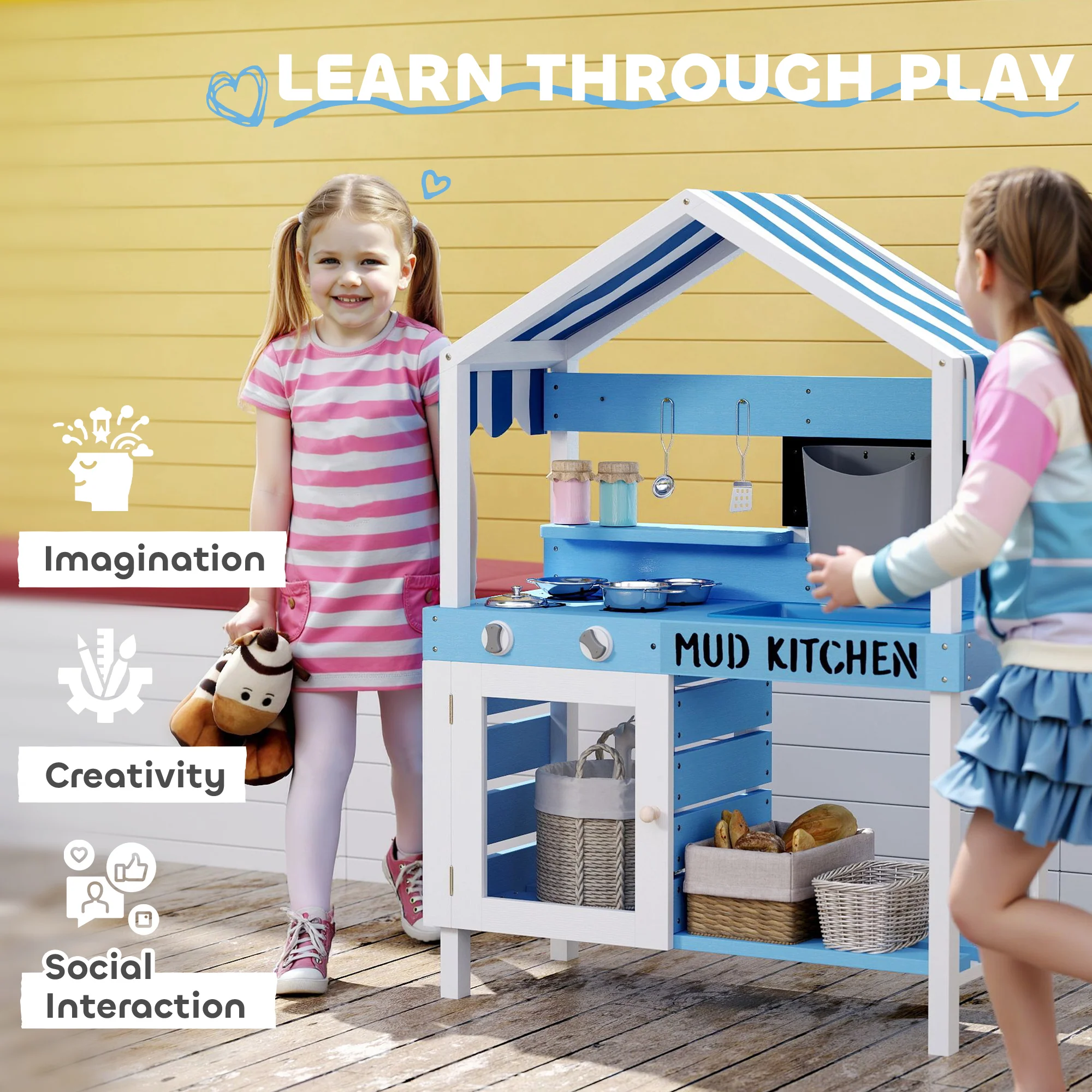 AIYAPLAY Kids Mud Kitchen, Outdoor Play Kitchen for Boys Girls, Blue - Image 8