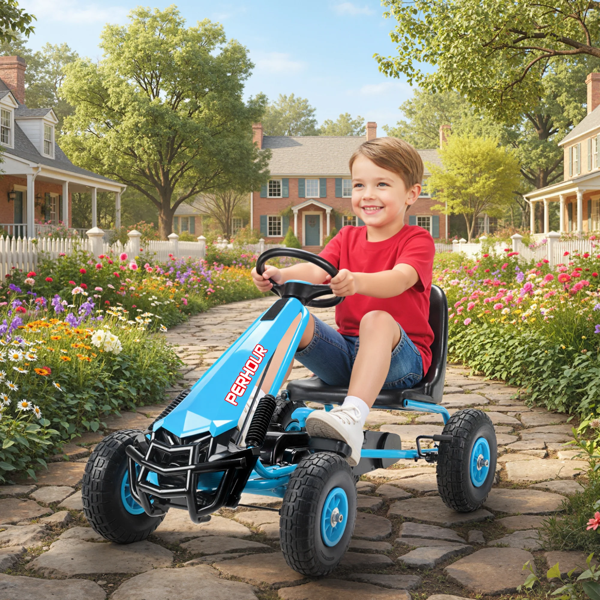 AIYAPLAY Kids Pedal Go Kart With Adjustable Seat, EVA Tyres, Blue - Image 2