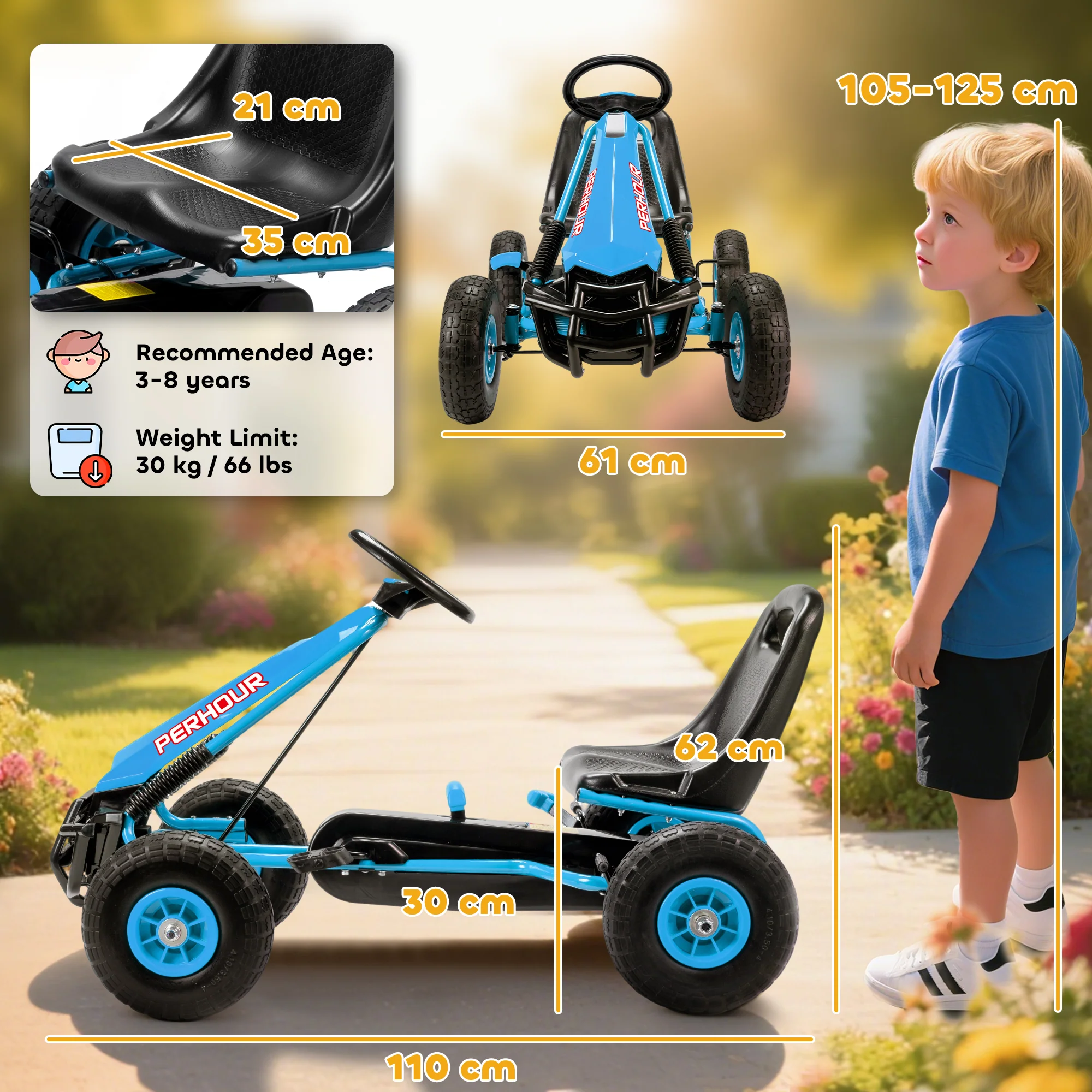 AIYAPLAY Kids Pedal Go Kart With Adjustable Seat, EVA Tyres, Blue - Image 5