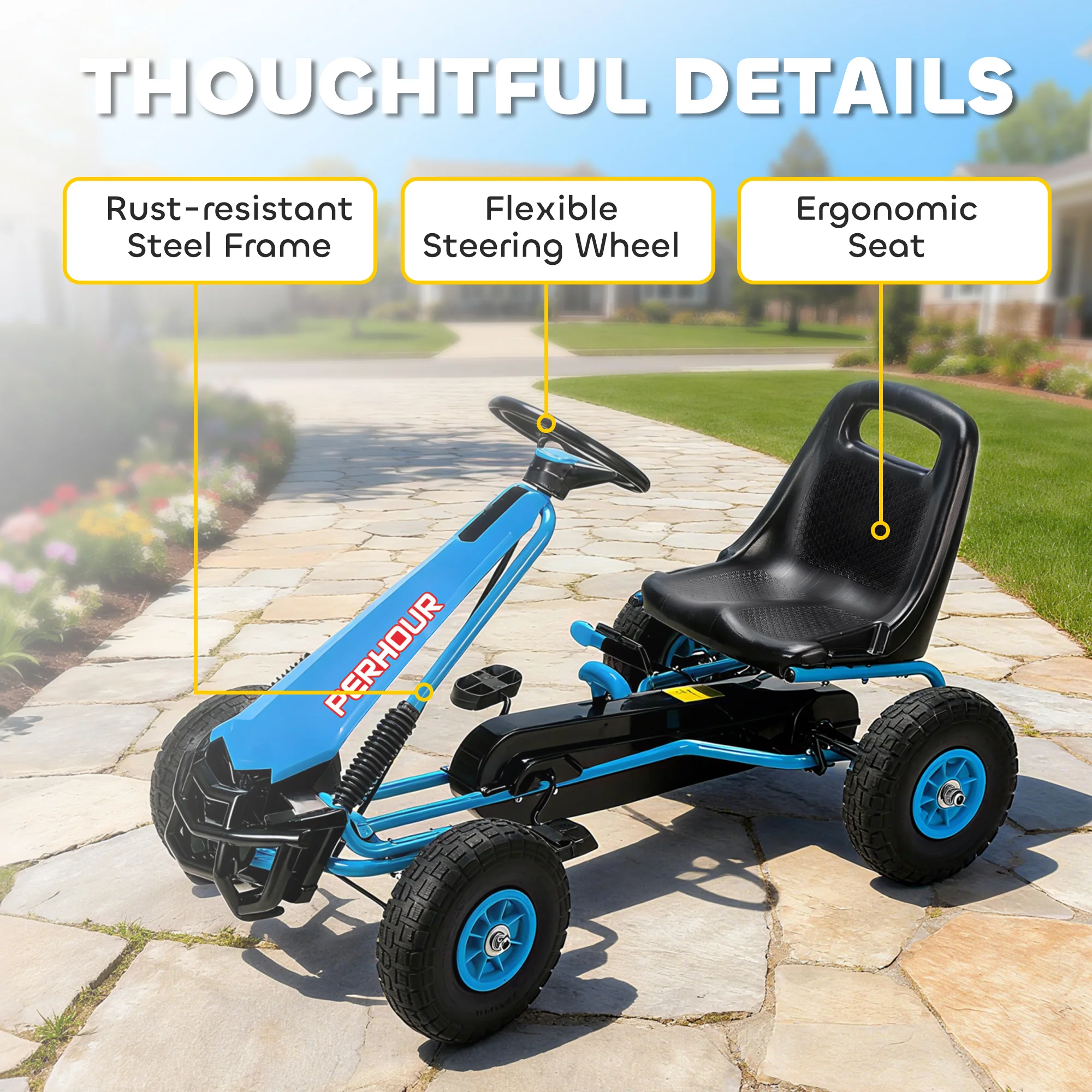 AIYAPLAY Kids Pedal Go Kart With Adjustable Seat, EVA Tyres, Blue - Image 7
